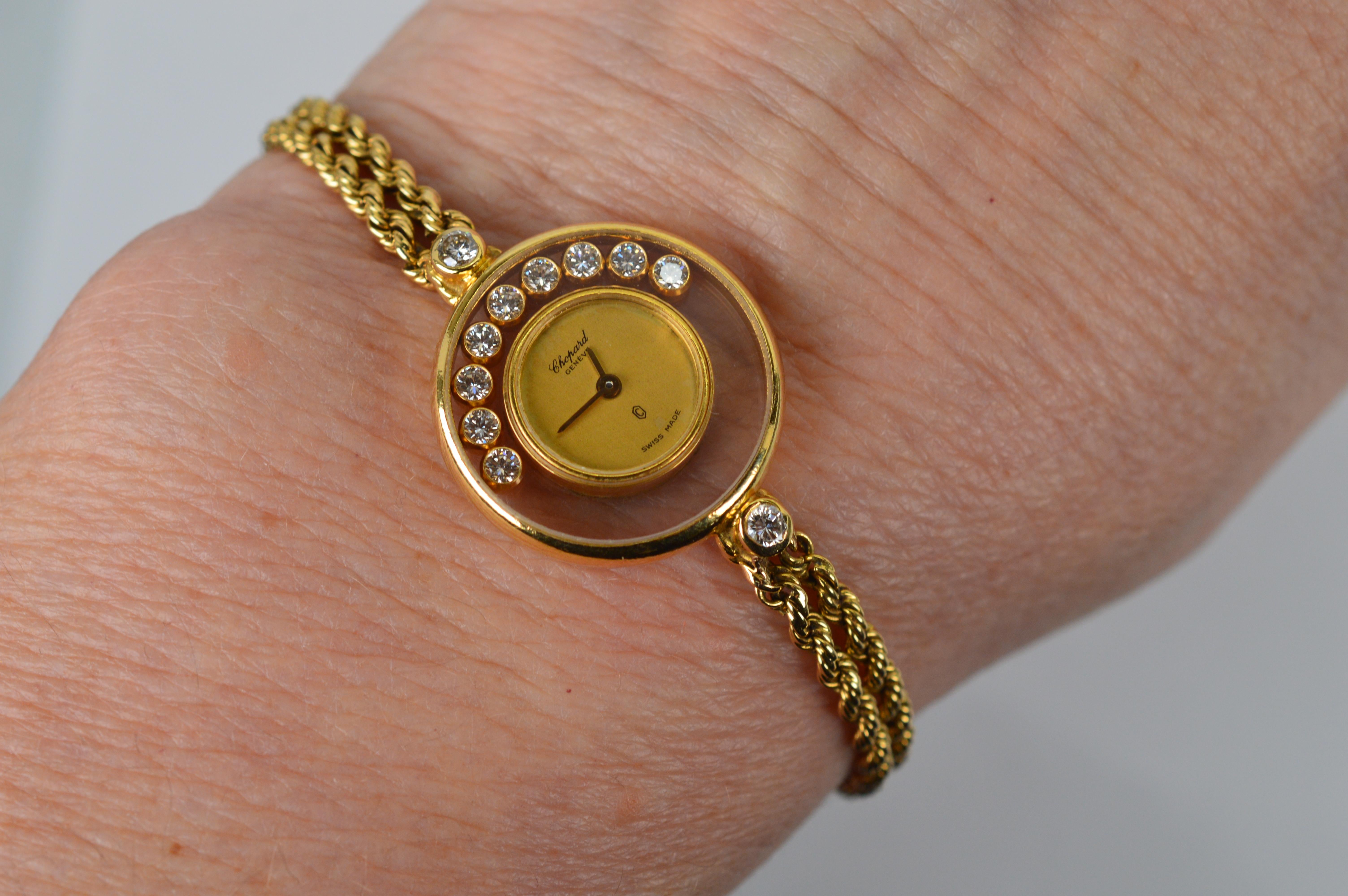 Chopard 18 Karat Yellow Gold Happy Diamond Bracelet Watch For Sale 2