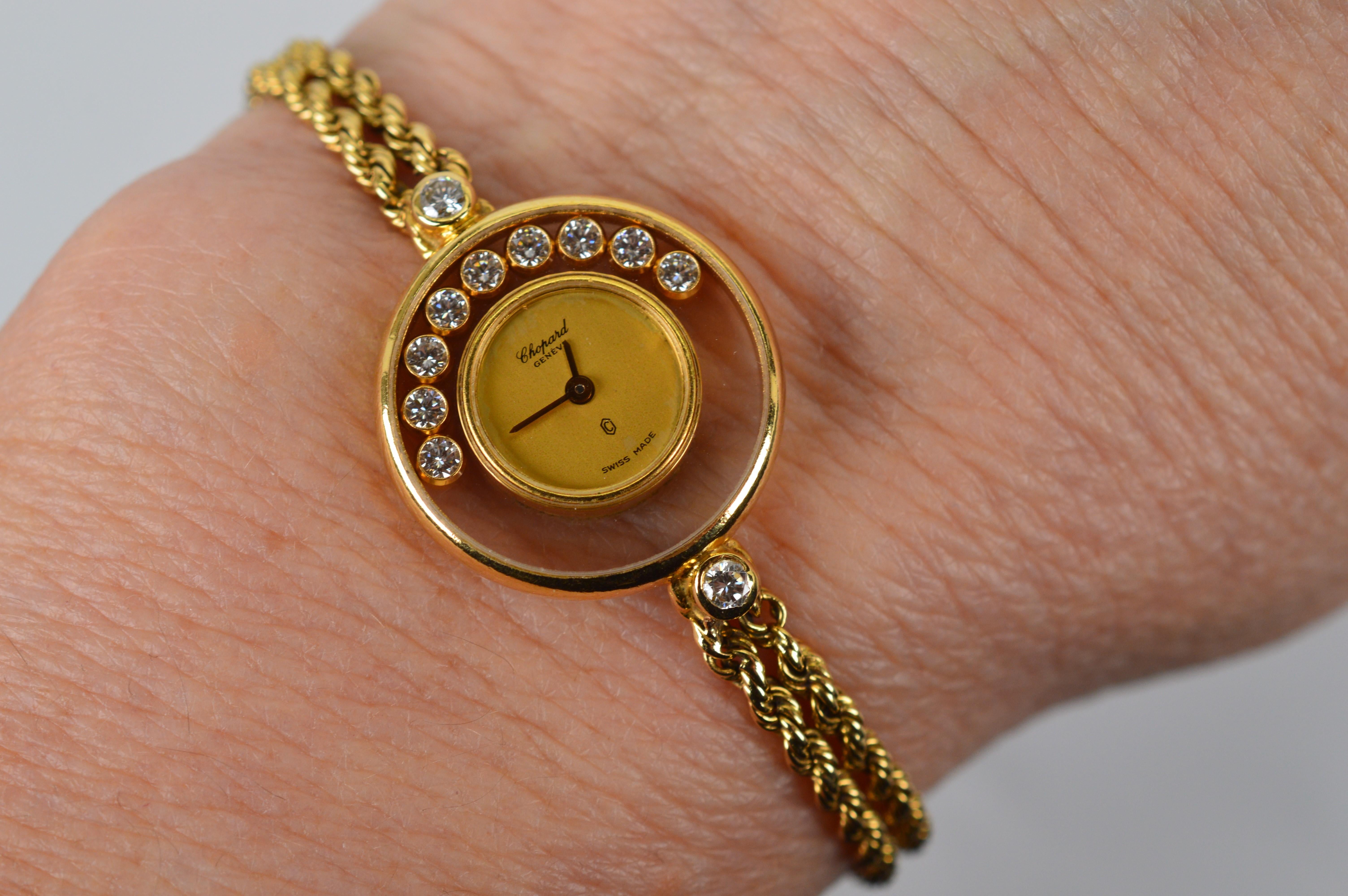 Chopard 18 Karat Yellow Gold Happy Diamond Bracelet Watch For Sale 1