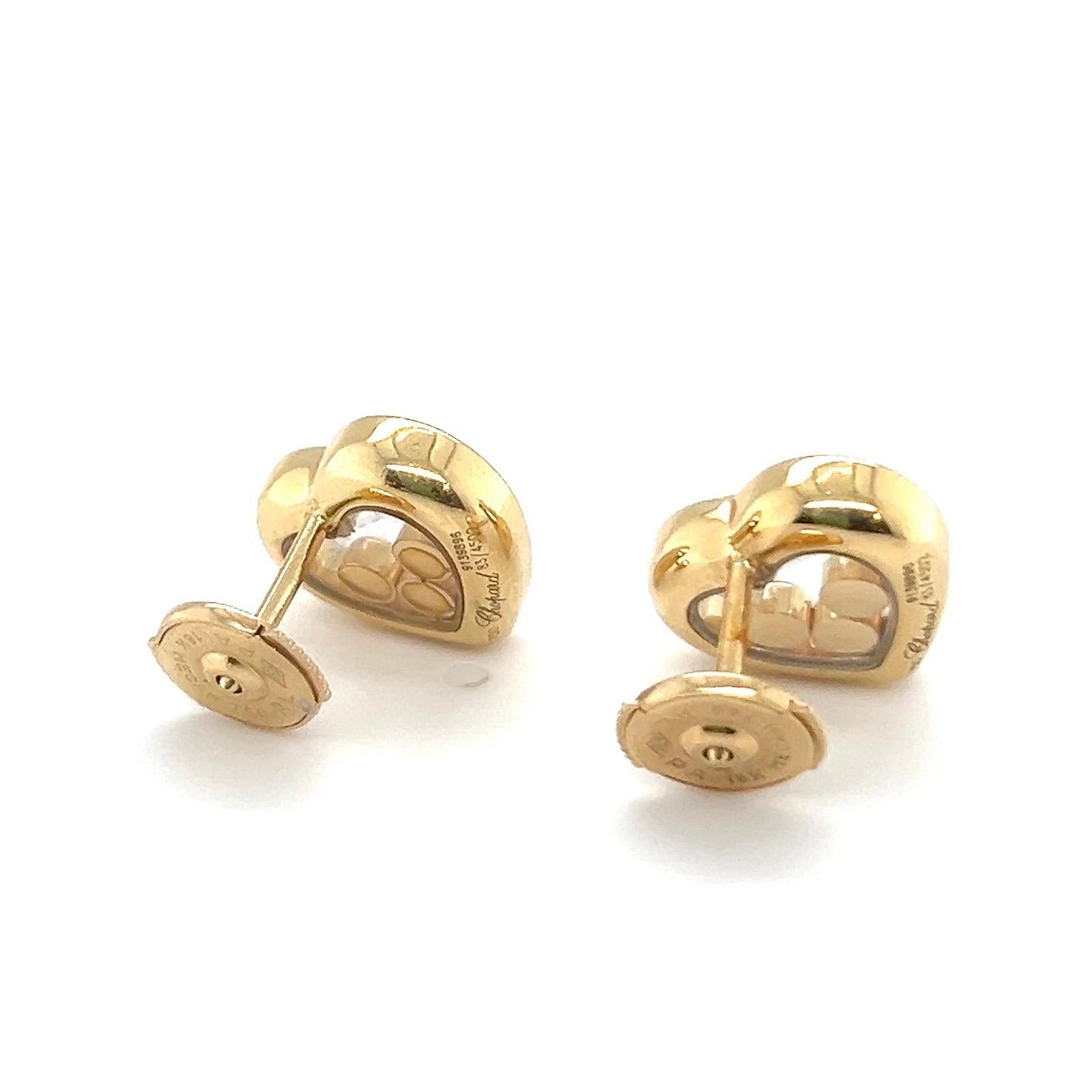 Contemporary Chopard 18 Karat Yellow Gold Happy Diamonds Heart Earrings For Sale