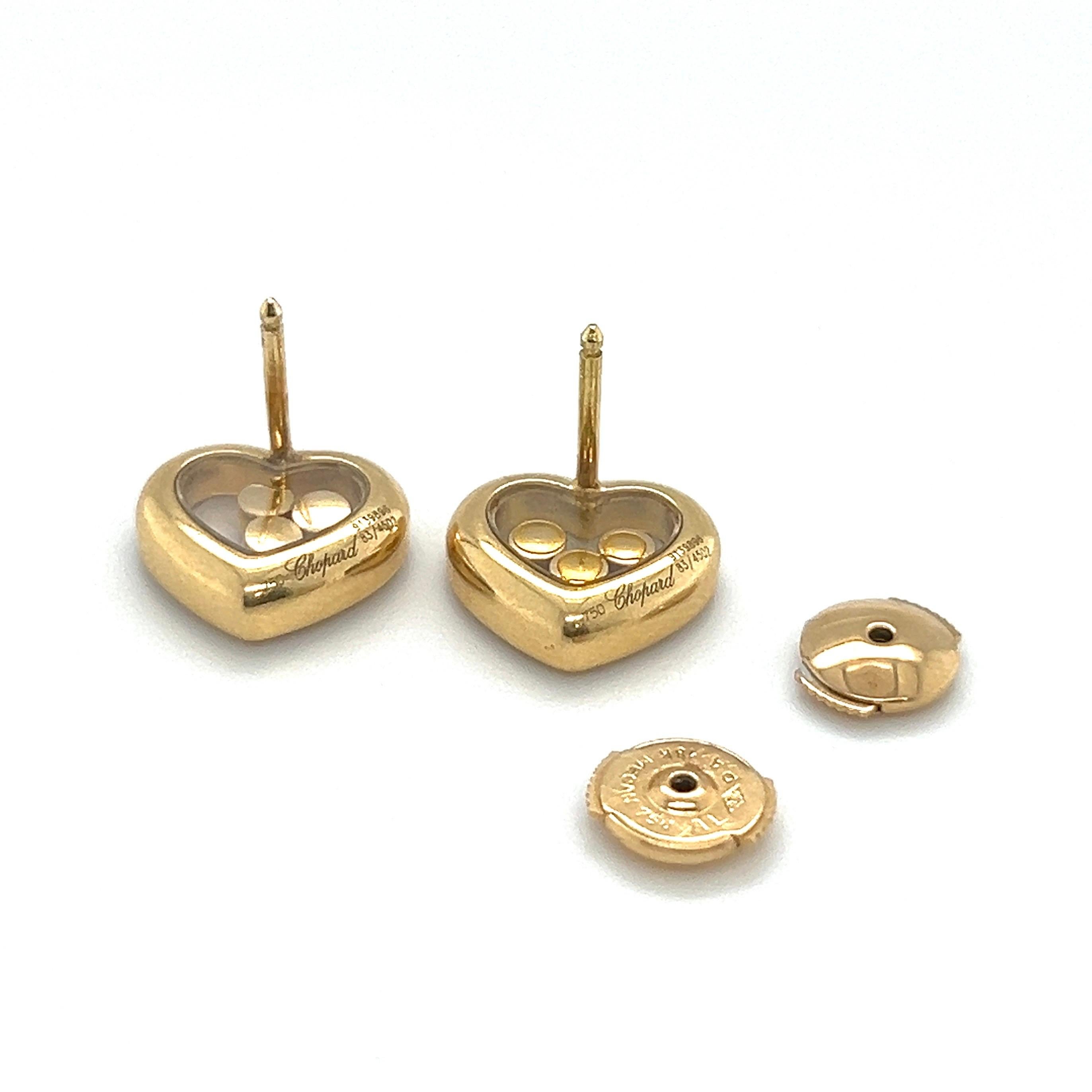 Brilliant Cut Chopard 18 Karat Yellow Gold Happy Diamonds Heart Earrings For Sale