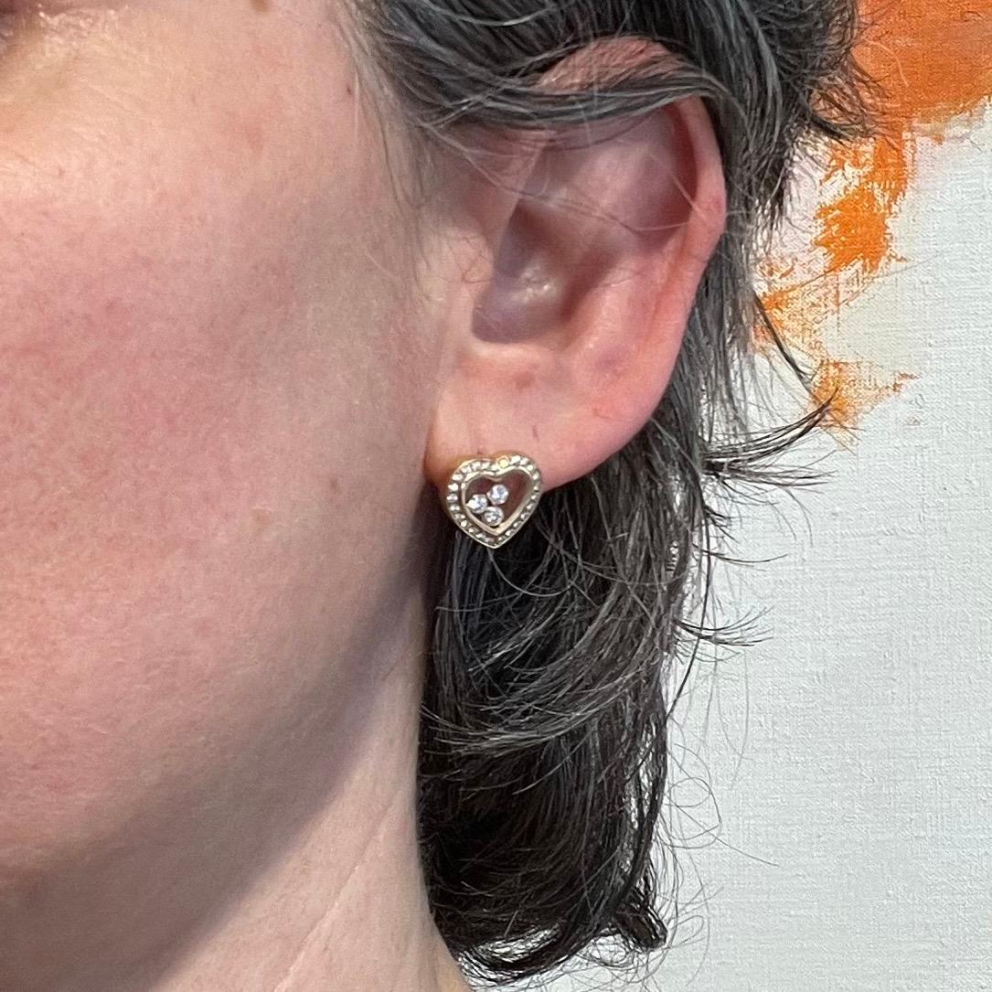 Chopard 18 Karat Yellow Gold Happy Diamonds Heart Earrings For Sale 1