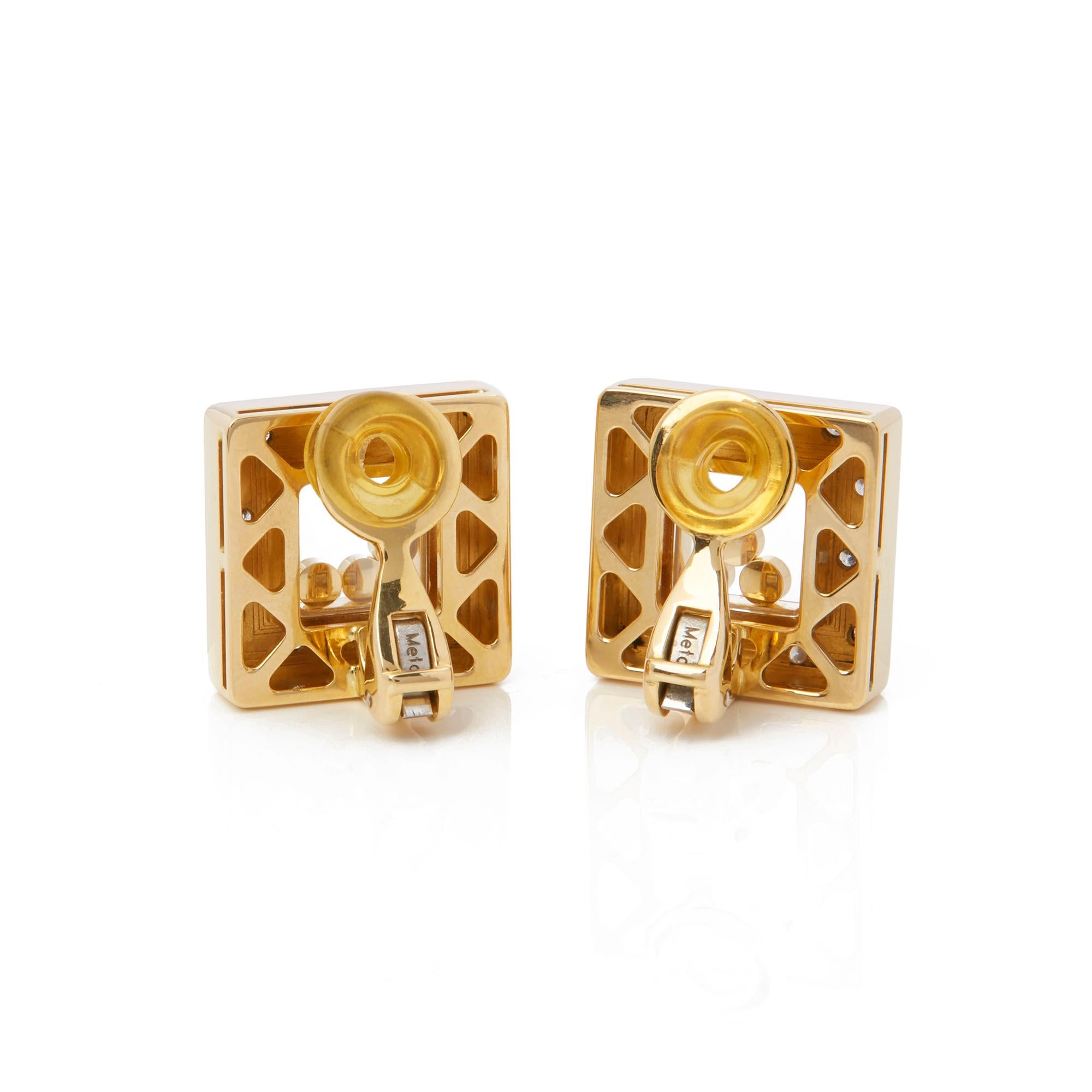 Chopard 18 Karat Yellow Gold Happy Diamonds Square Earrings In Excellent Condition In Bishop's Stortford, Hertfordshire