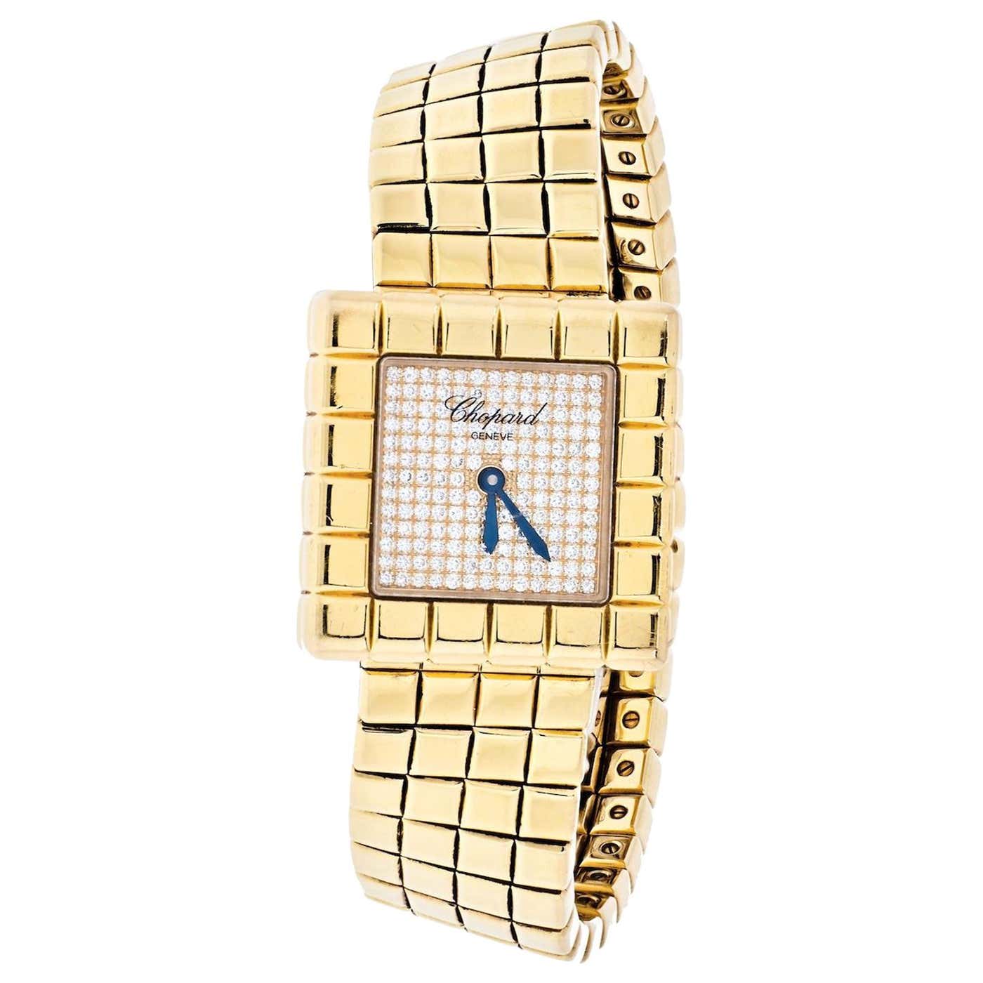 Chopard 18 Karat Yellow Gold Ice Cube Square Diamond Dial Watch For ...