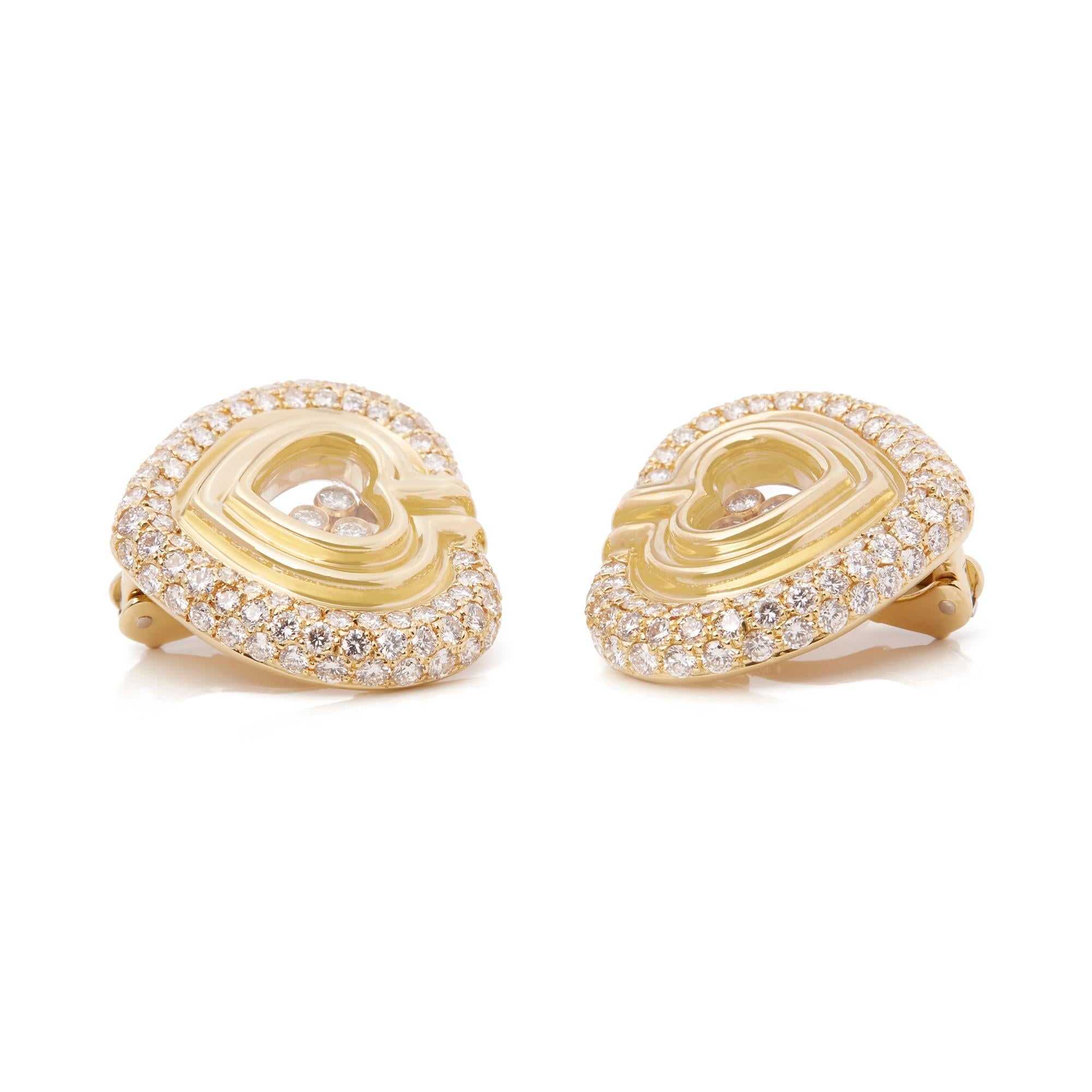 Round Cut Chopard 18 Karat Yellow Gold Large Happy Diamonds Earrings