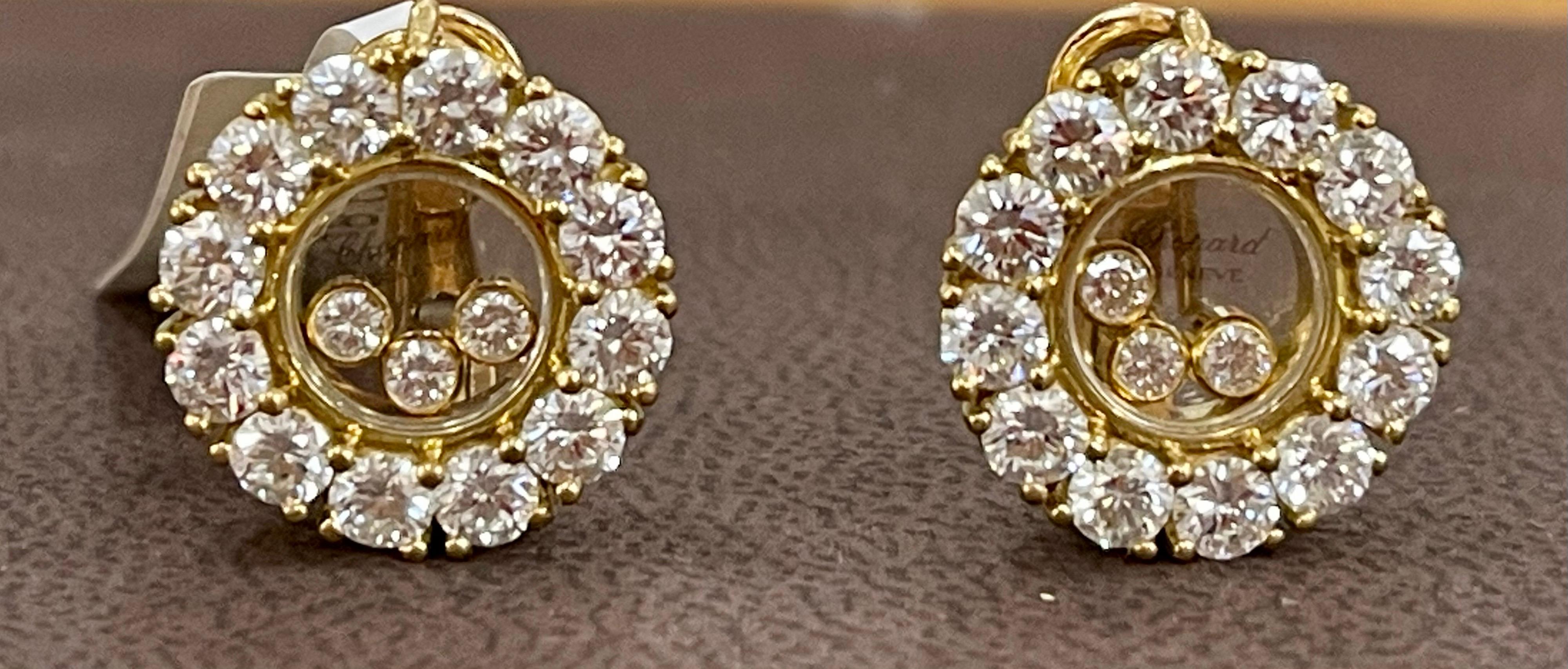 Chopard 18 Karat Yellow Gold Large Happy Diamonds Round Earring Floating Diamond 6
