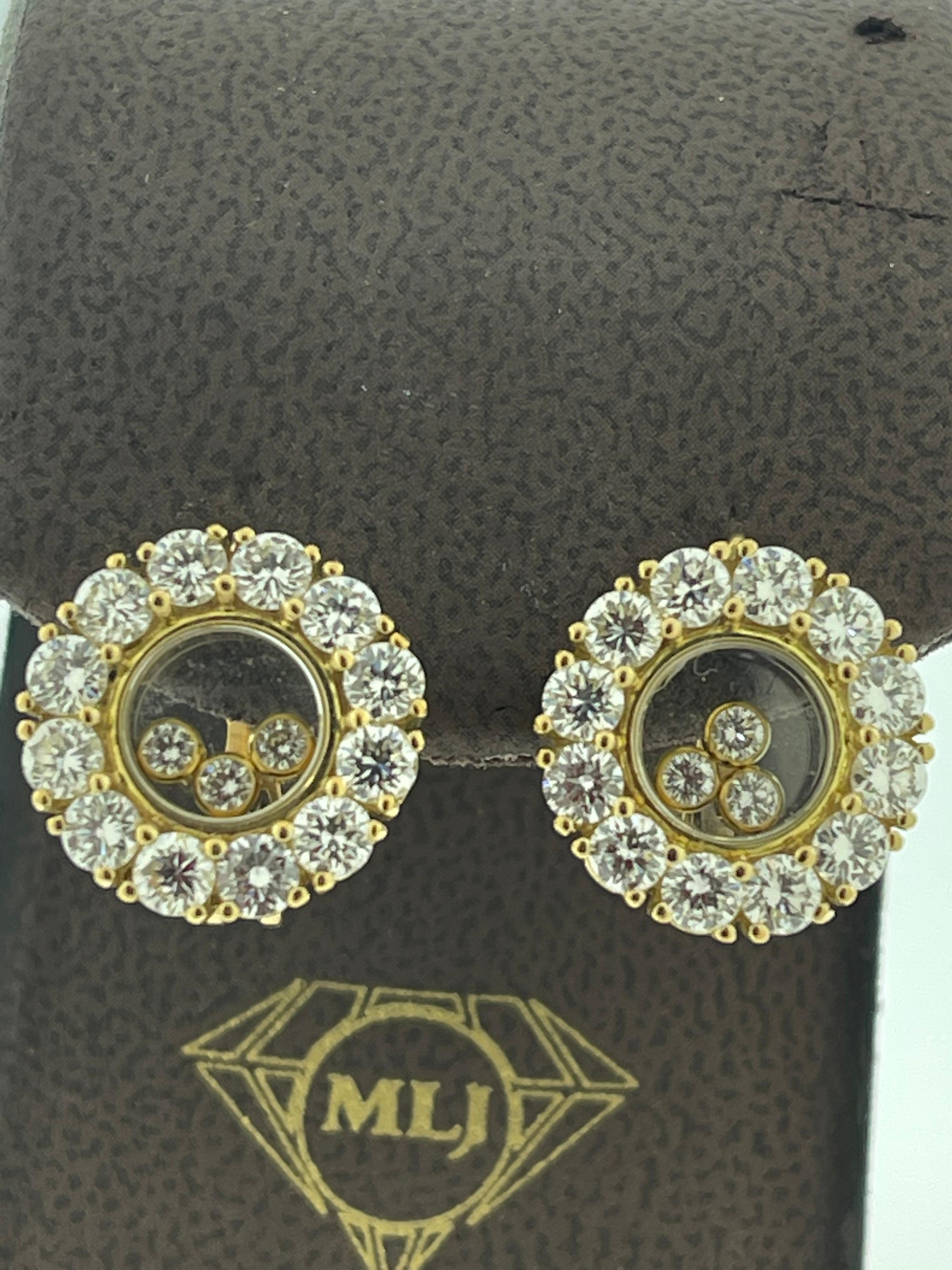Chopard 18 Karat Yellow Gold Large Happy Diamonds Round Earring Floating Diamond 8