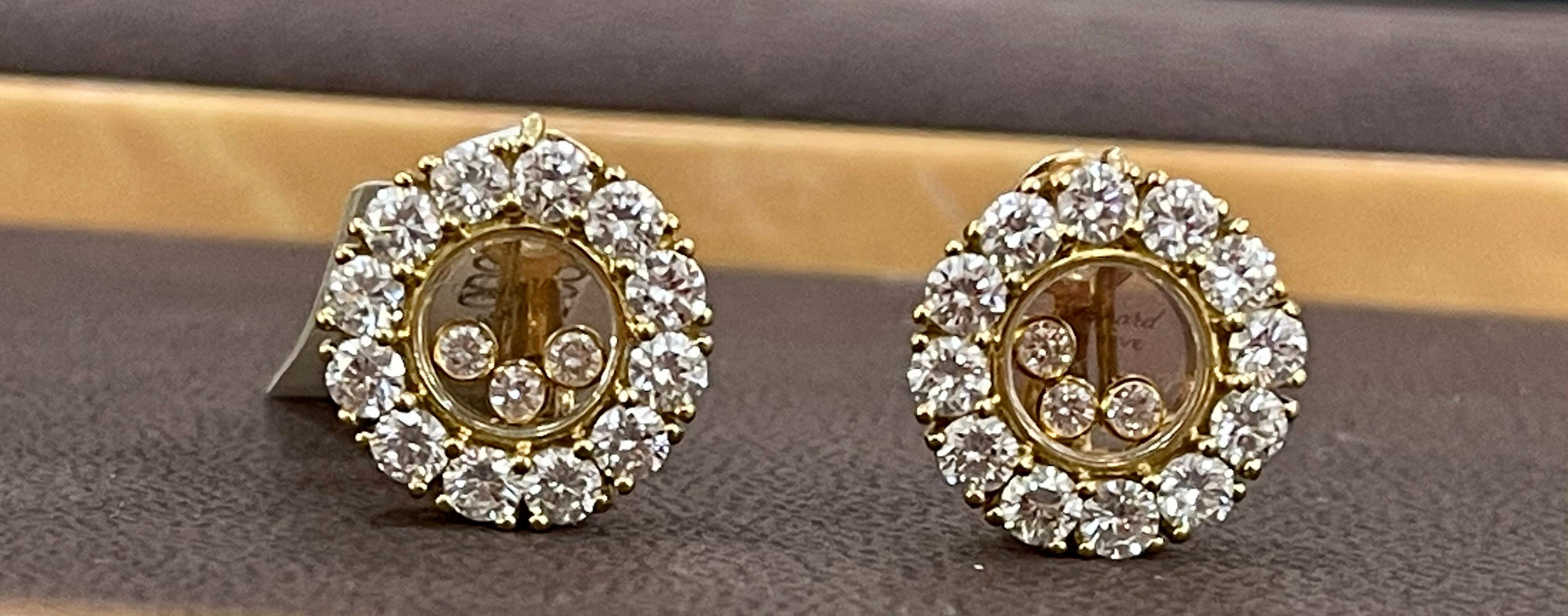 Women's Chopard 18 Karat Yellow Gold Large Happy Diamonds Round Earring Floating Diamond