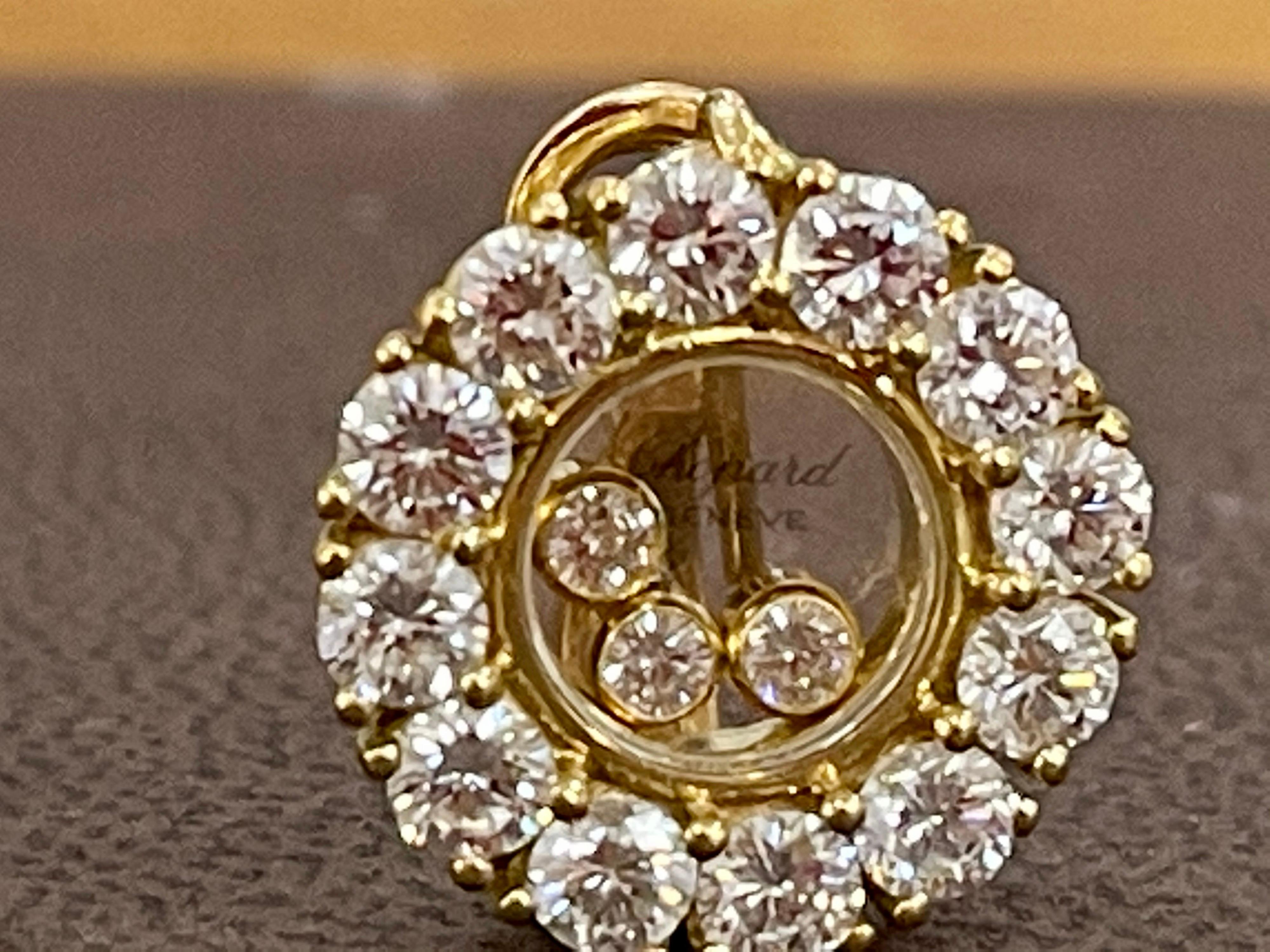 Chopard 18 Karat Yellow Gold Large Happy Diamonds Round Earring Floating Diamond 4