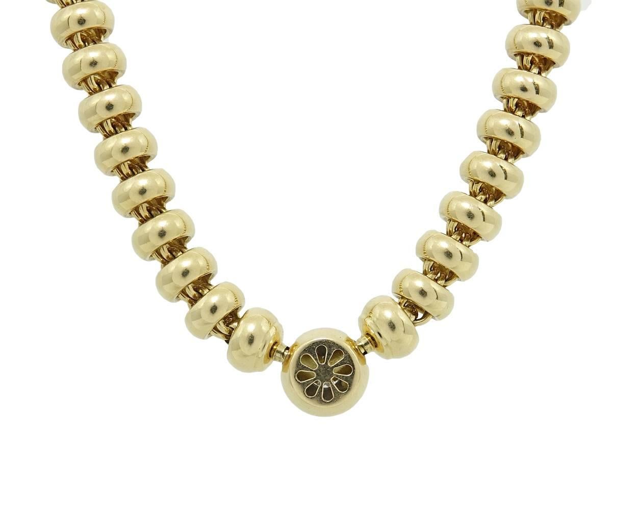 This Stunning Estate Chopard Les Chaines Necklace Is 18K Yellow Gold With A Gorgeous Solitaire Diamond Weighing A Total Carat Weight Of Approximately .50 Carats. This Diamond Is H In Color and VS In Clarity. The Clasp On This Necklace Is Cleverly