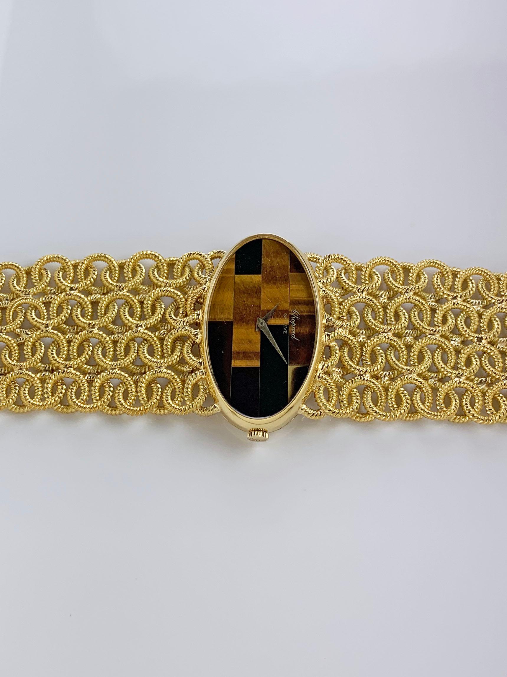 Chopard 18 Karat Yellow Gold Tiger's Eye Bracelet Watch, 1970s In Good Condition For Sale In New York, NY