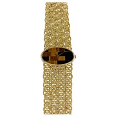 Retro Chopard 18 Karat Yellow Gold Tiger's Eye Bracelet Watch, 1970s