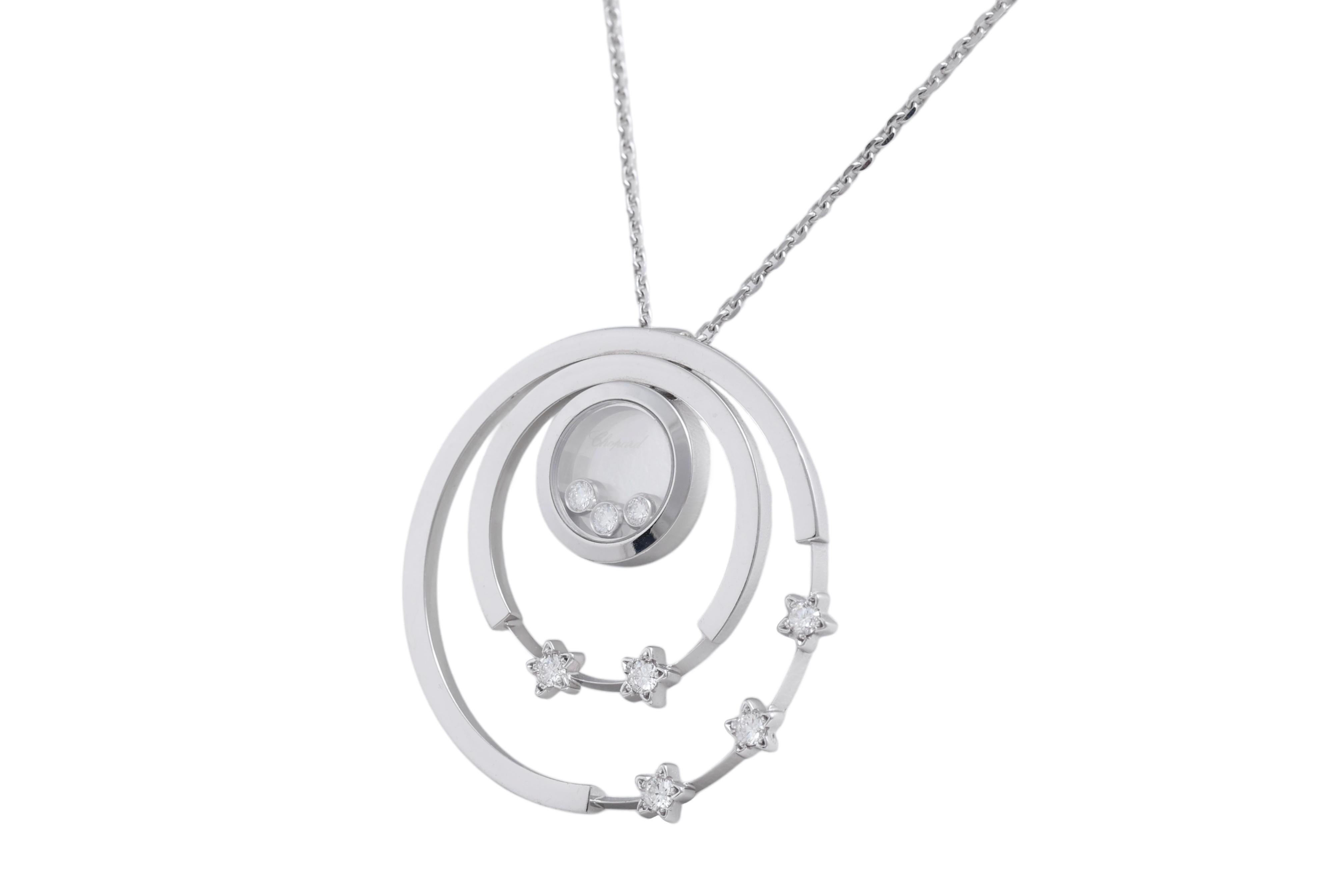 Moderne Chopard Collier / pendentif Happy Diamonds en or blanc 18 ct et diamants en vente