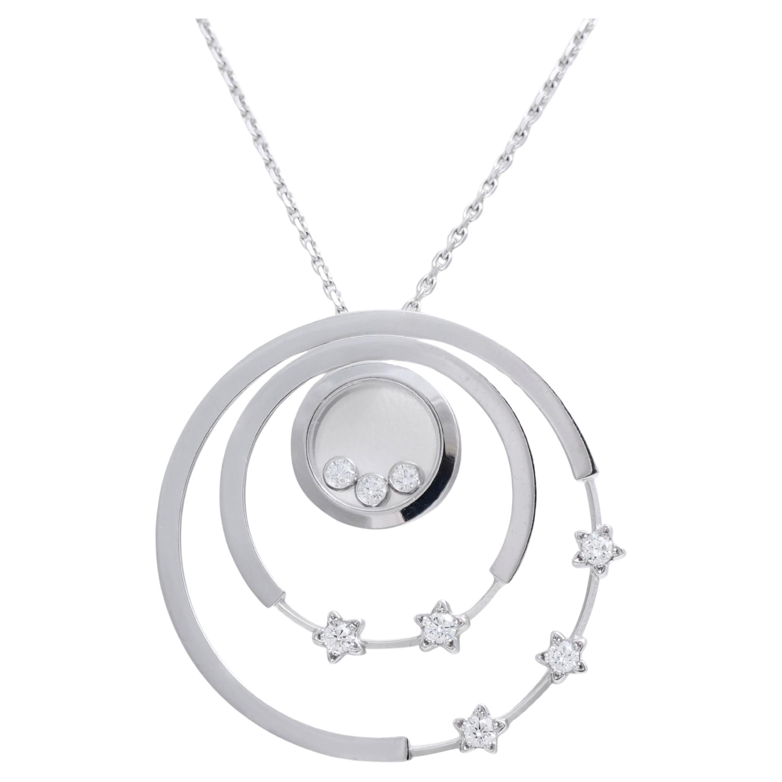 Chopard Collier / pendentif Happy Diamonds en or blanc 18 ct et diamants en vente