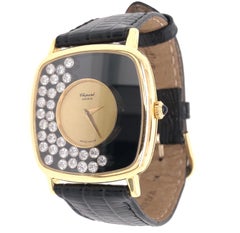 Chopard 1.80 Carat Happy Diamonds 18 Karat Yellow Gold Watch Fine Estate Jewelry