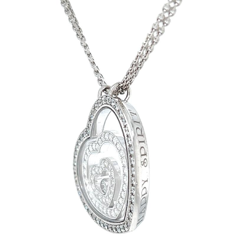 Women's or Men's Chopard 1.80 Carats Diamonds 18K Gold Happy Spirit Floating Heart Necklace