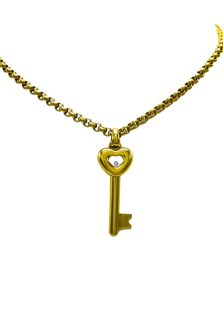 Chopard 18 Carat Yellow Gold Necklace with Diamond Key Pendant at 1stDibs