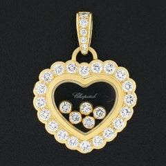 Chopard 18k Gold 1.20ct Round Bezel Diamond Floating Center Happy Heart Pendant