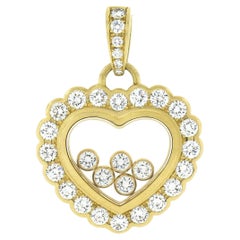 Chopard 18k Gold 1.20ct Round Bezel Diamond Floating Center Happy Heart Pendant