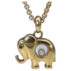 Chopard 18 Karat Gold Diamond Sapphire Happy Elephant Necklace