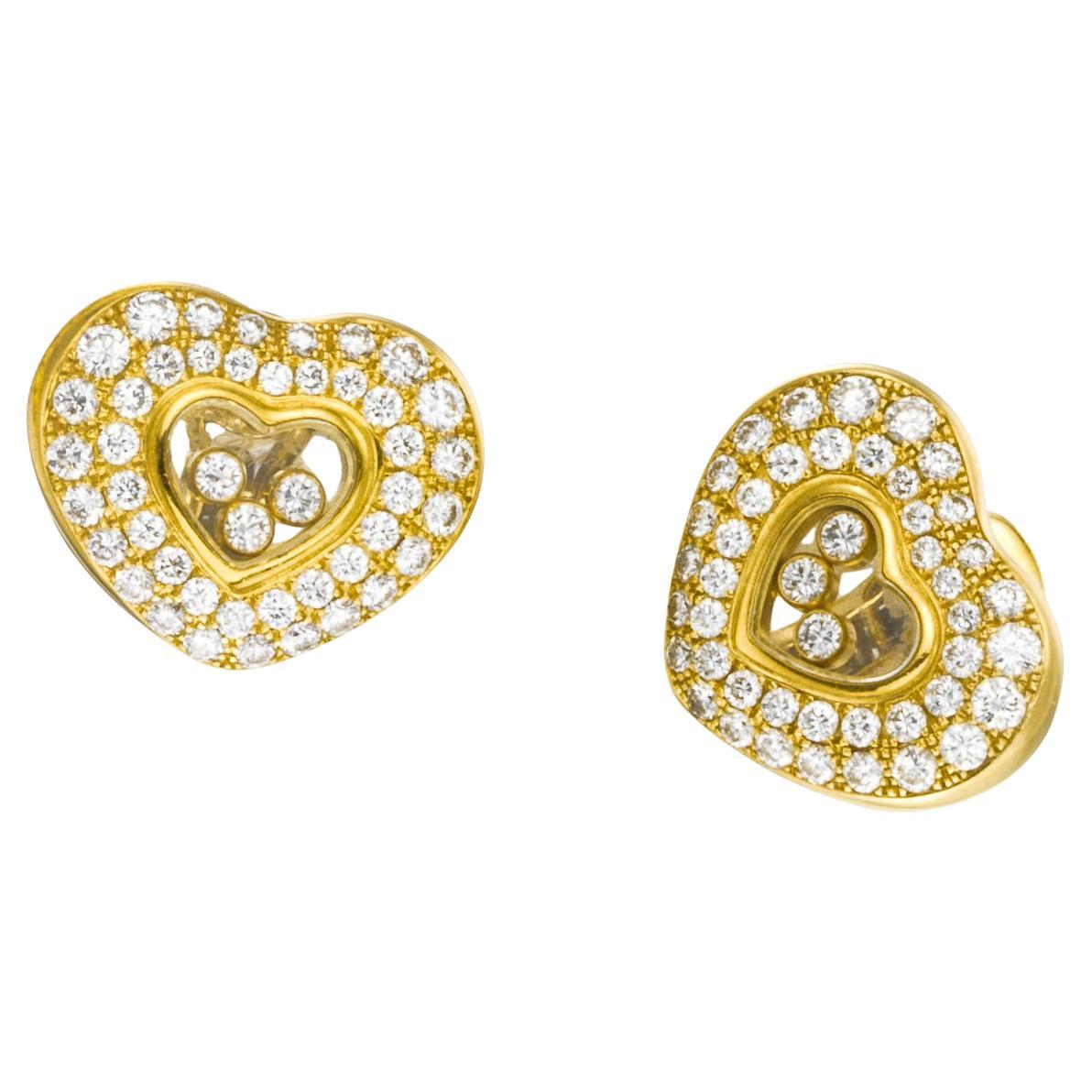 Chopard 18k Gold "Happy Diamond" Heart Earrings w/ 2.45 Carat Floating Diamonds