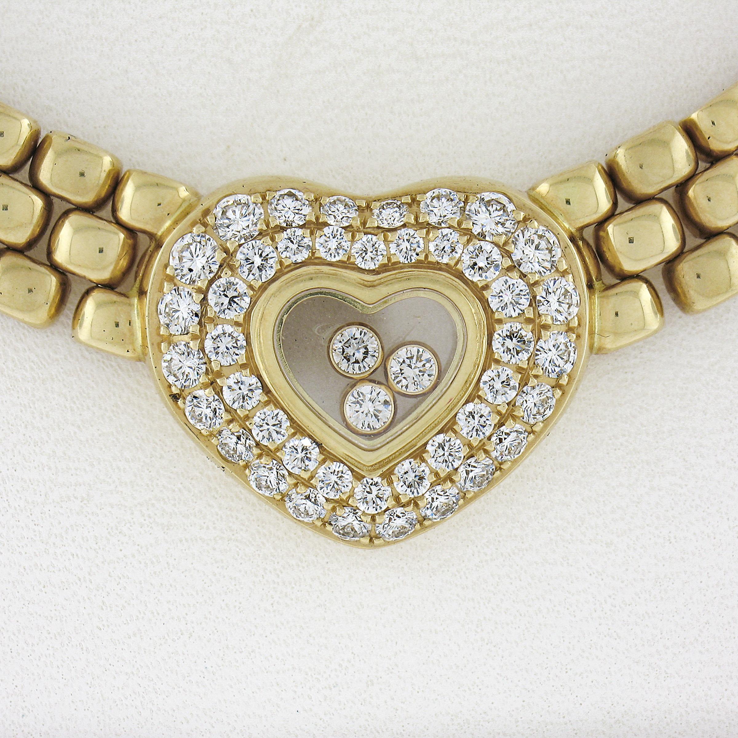 Round Cut Chopard 18K Gold Happy Diamond Heart Necklace 16.2