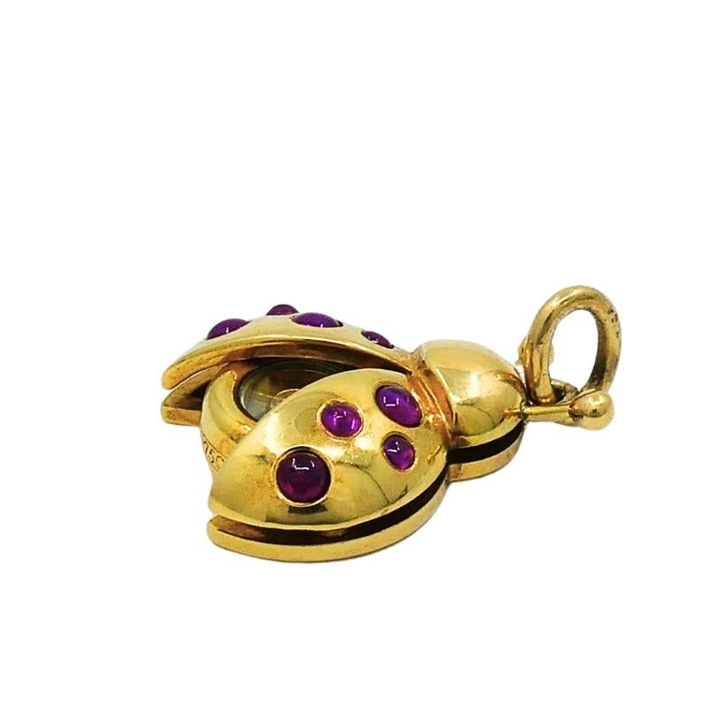 Mixed Cut Chopard 18k Gold Happy Diamond Ruby Ladybird Pendant