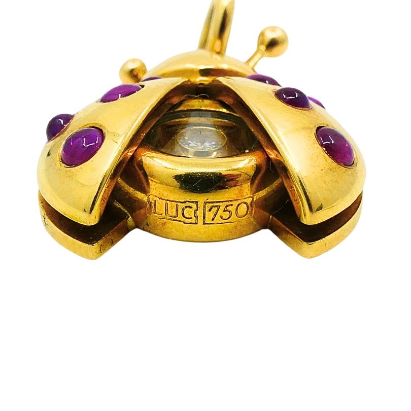 Women's or Men's Chopard 18k Gold Happy Diamond Ruby Ladybird Pendant