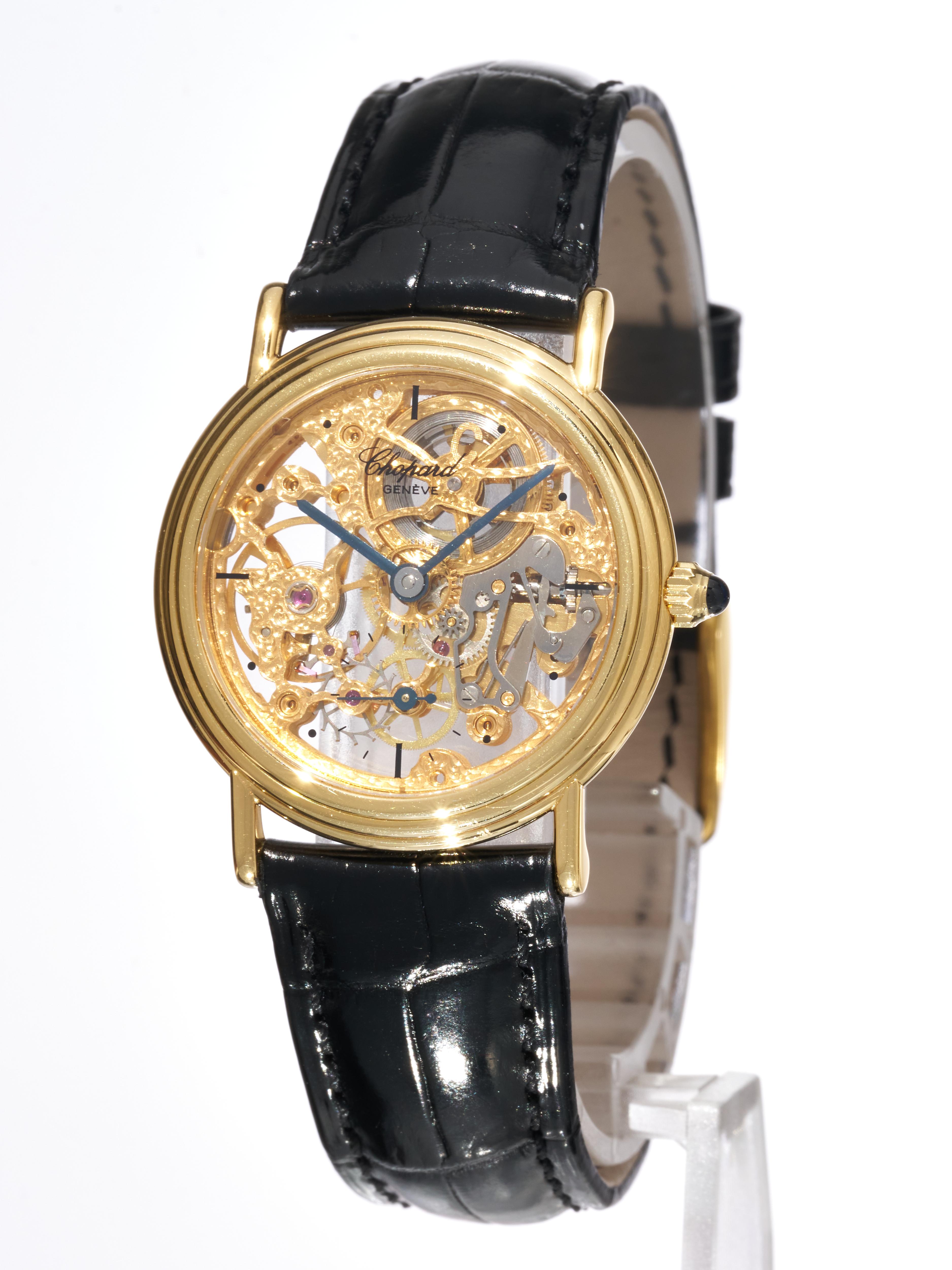 Chopard 18K Gold Skeleton Dress Watch Vento manuale 30mm Serviced 2025 1980s in vendita 5