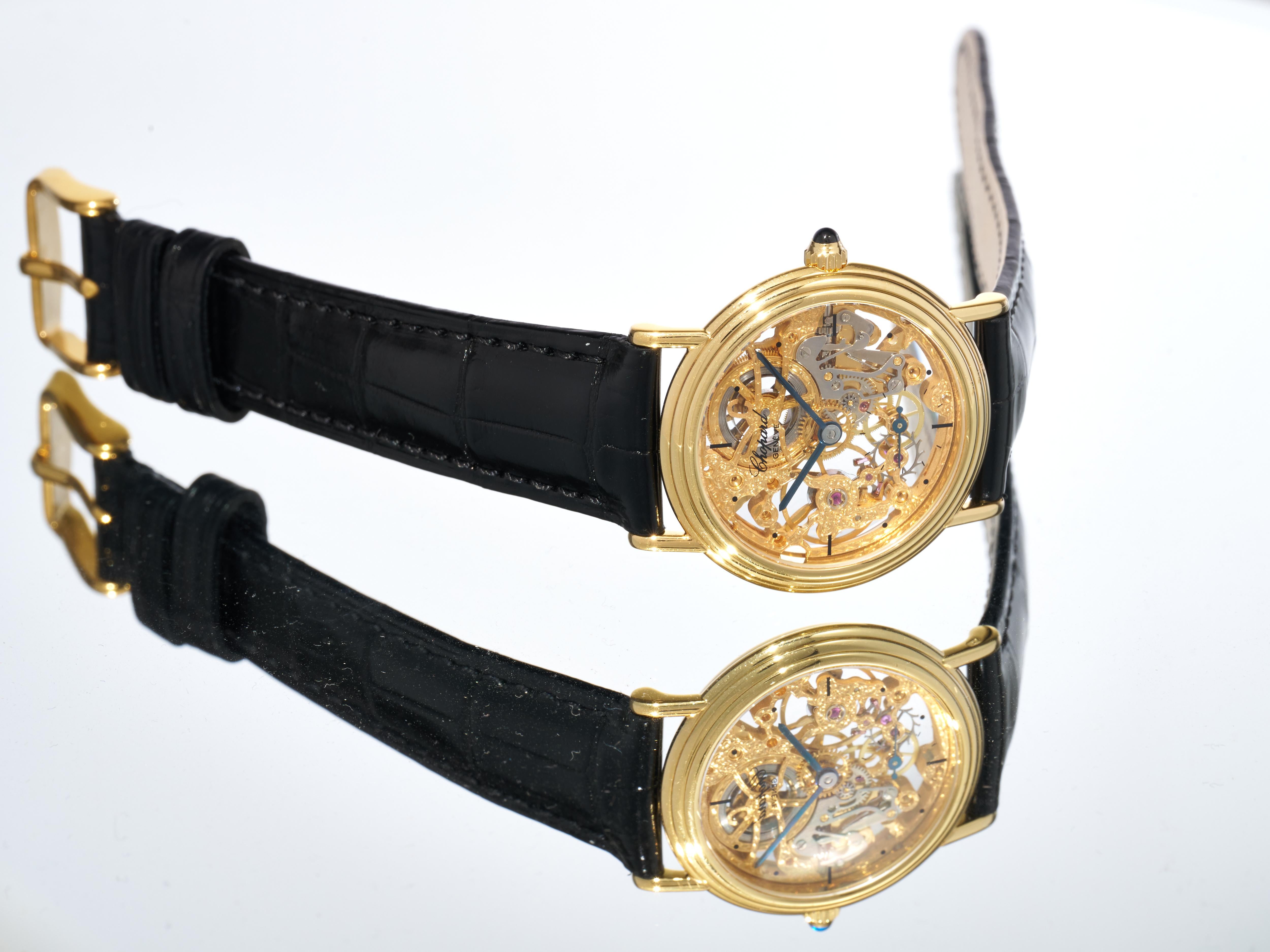Chopard 18K Gold Skeleton Dress Watch Vento manuale 30mm Serviced 2025 1980s in vendita 7