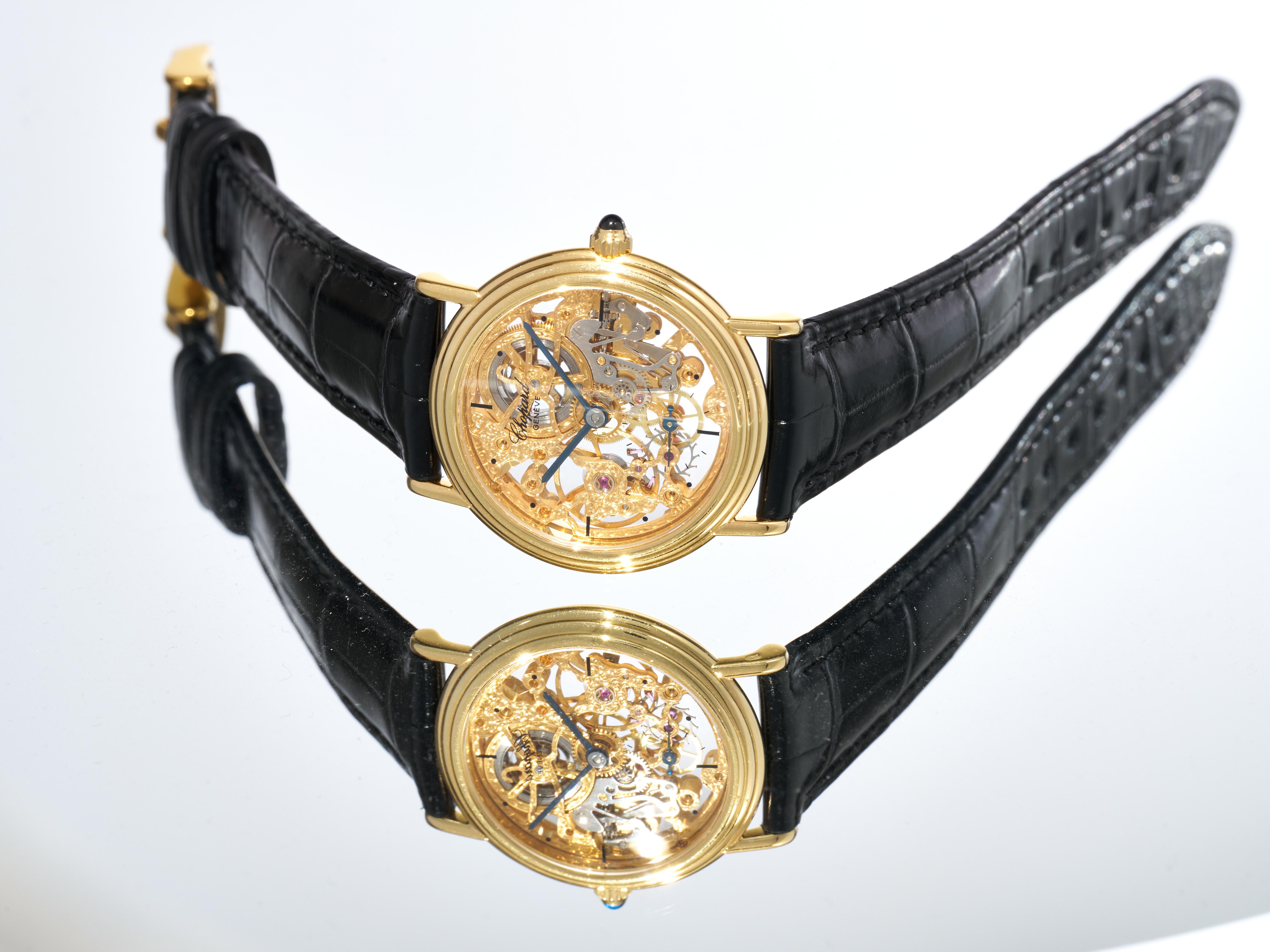 Chopard 18K Gold Skeleton Dress Watch Vento manuale 30mm Serviced 2025 1980s in vendita 11