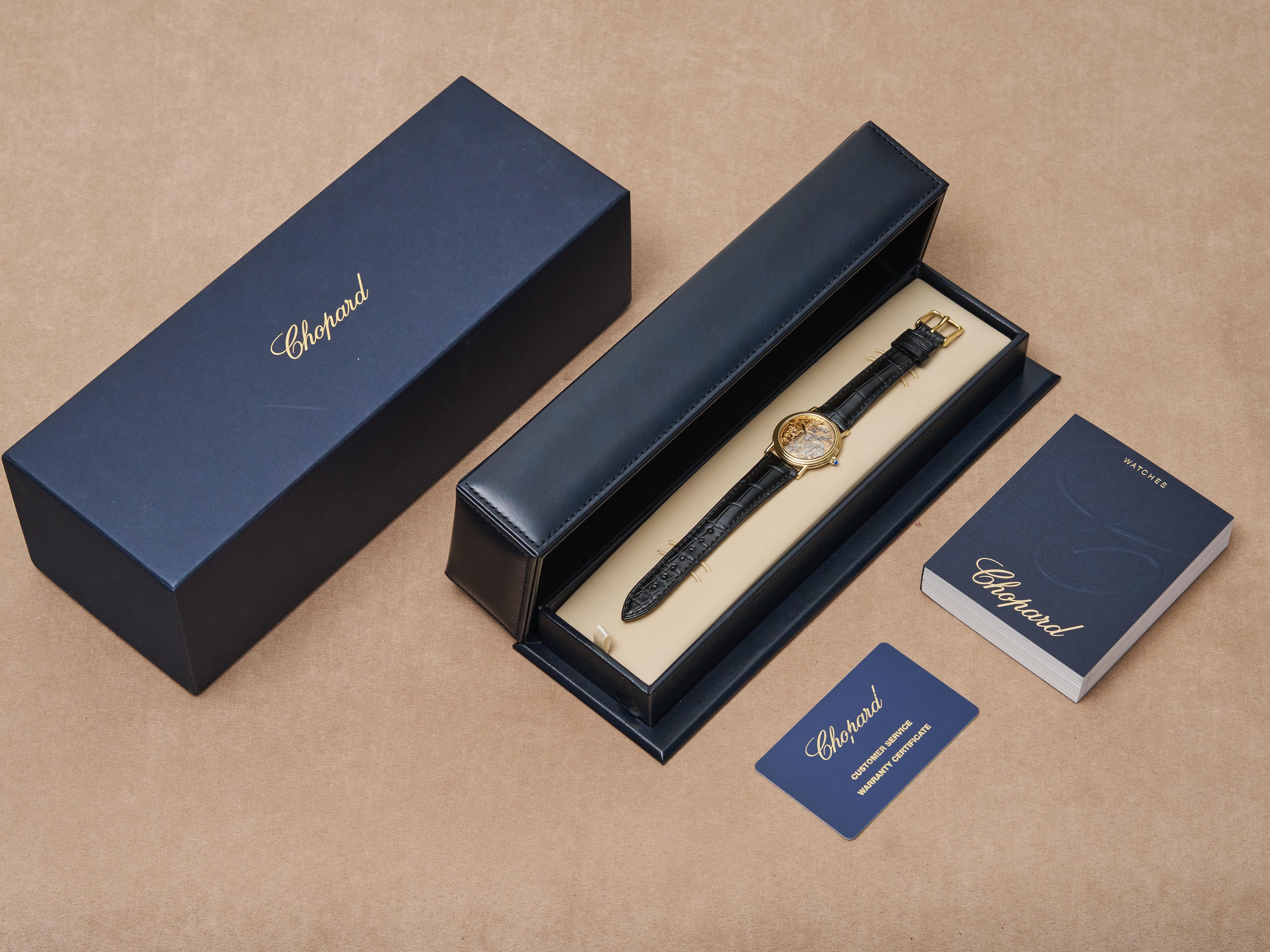 Chopard 18K Gold Skeleton Dress Watch Vento manuale 30mm Serviced 2025 1980s in vendita 12