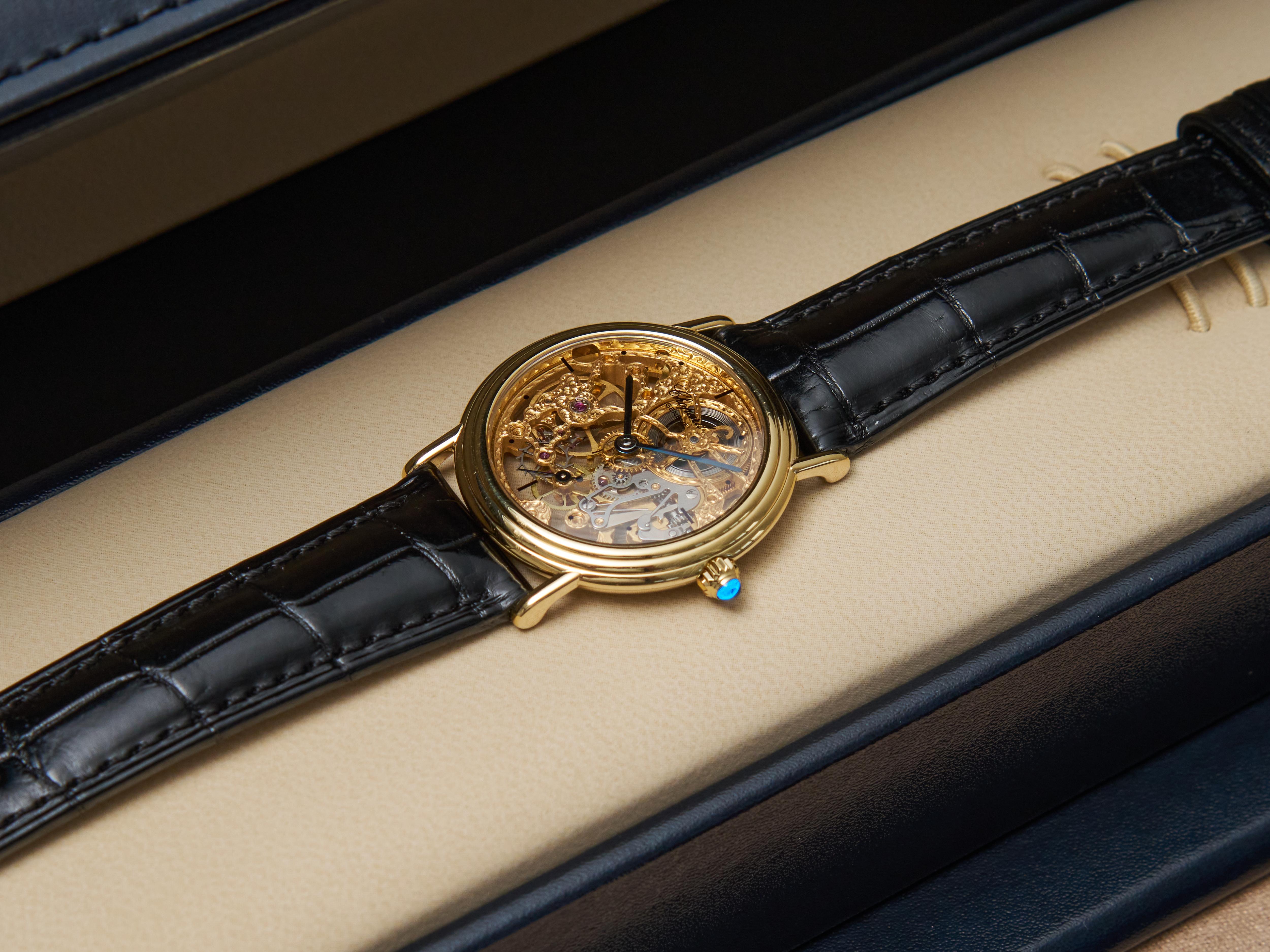 Chopard 18K Gold Skeleton Dress Watch Vento manuale 30mm Serviced 2025 1980s in vendita 13