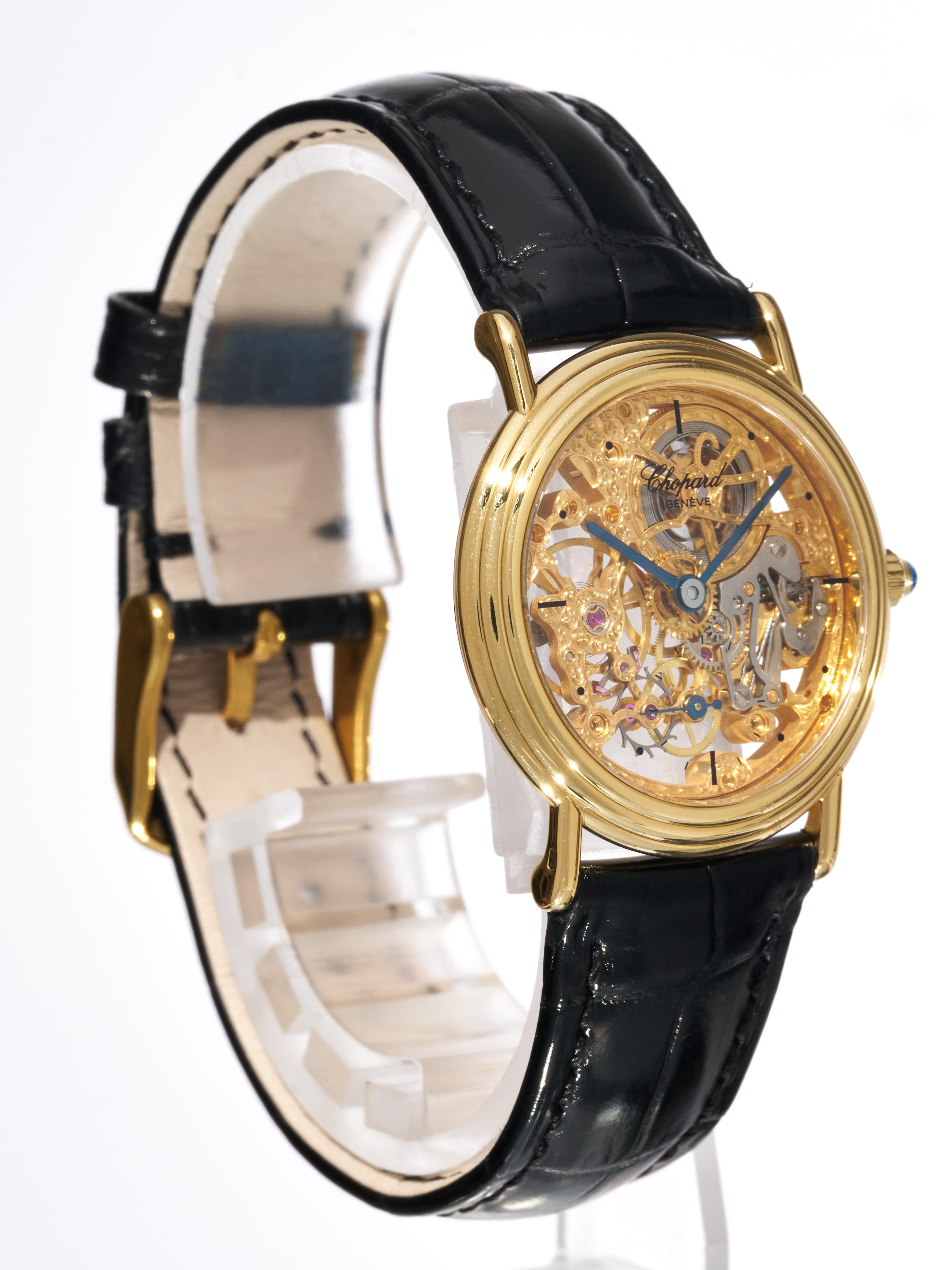 Art Déco Chopard 18K Gold Skeleton Dress Watch Vento manuale 30mm Serviced 2025 1980s in vendita