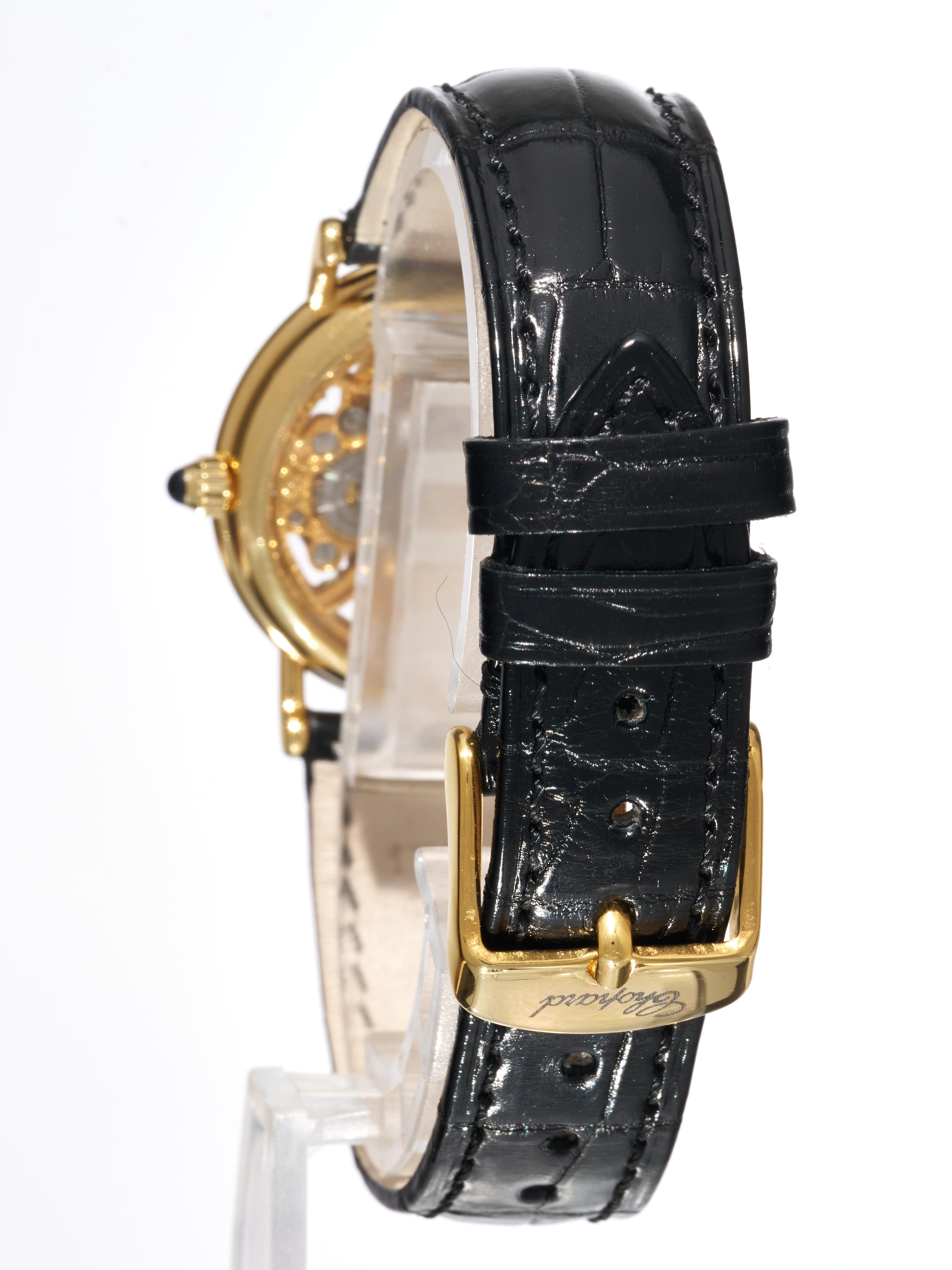 Chopard 18K Gold Skeleton Dress Watch Vento manuale 30mm Serviced 2025 1980s in vendita 2