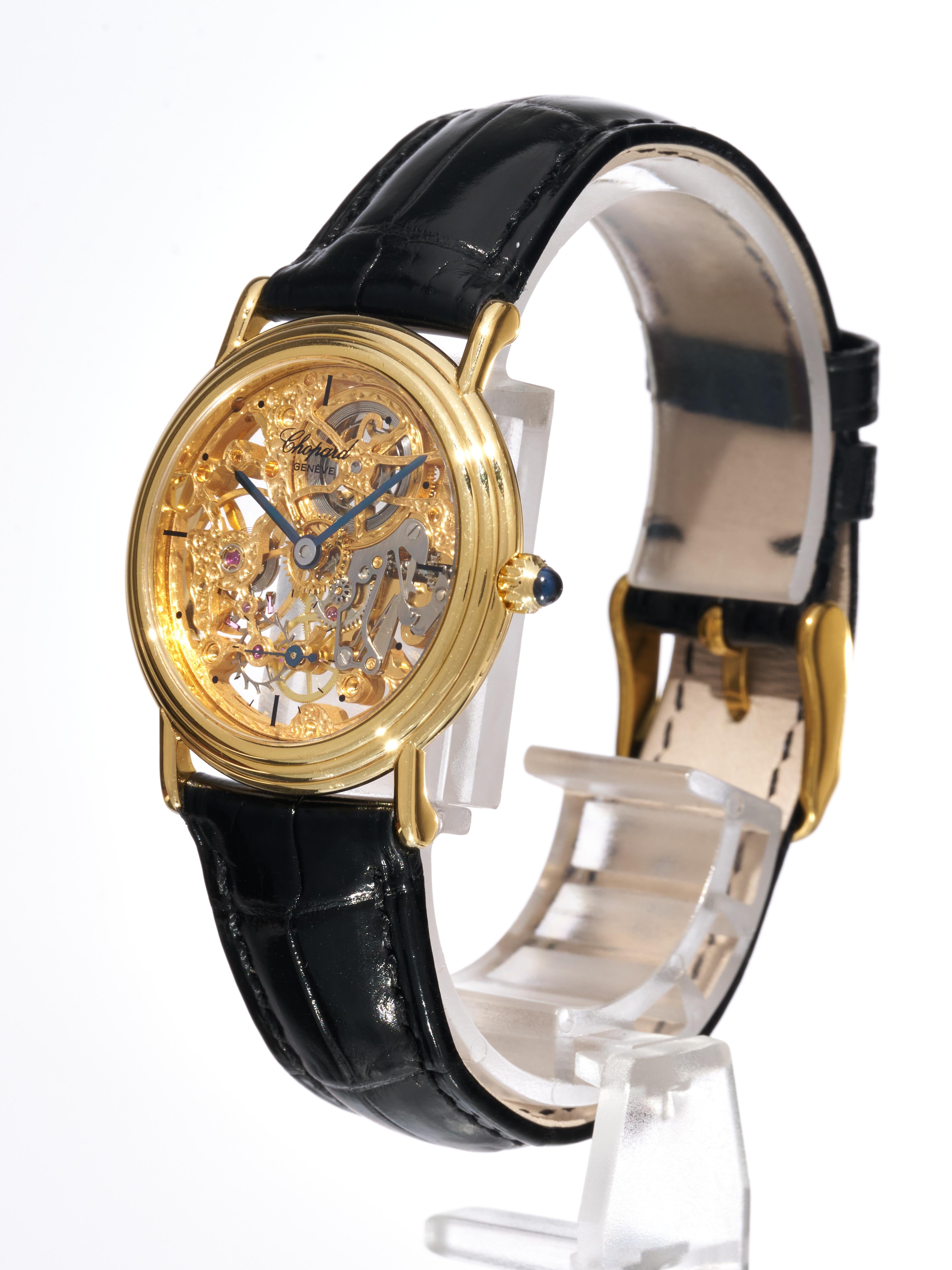 Chopard 18K Gold Skeleton Dress Watch Vento manuale 30mm Serviced 2025 1980s in vendita 4