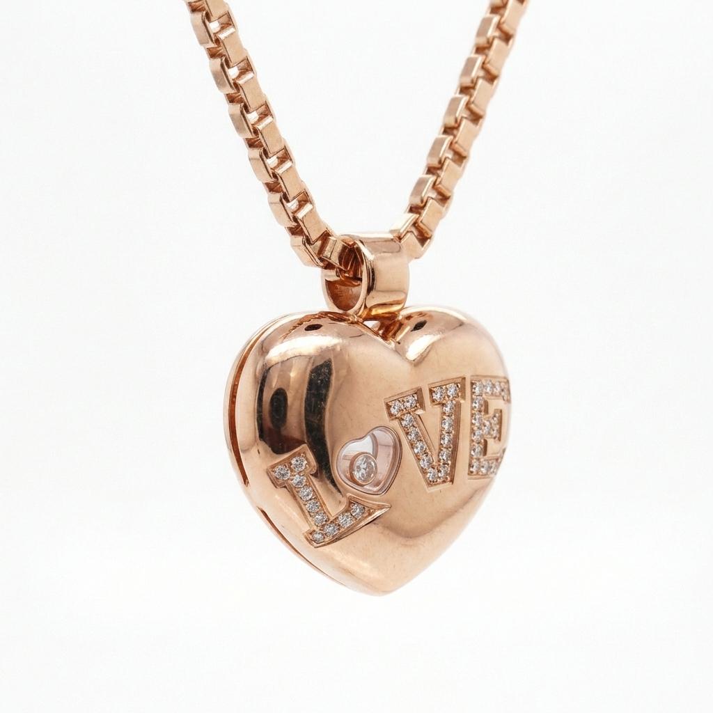 Chopard 18k Rose Gold Diamond Love Heart Necklace View 2