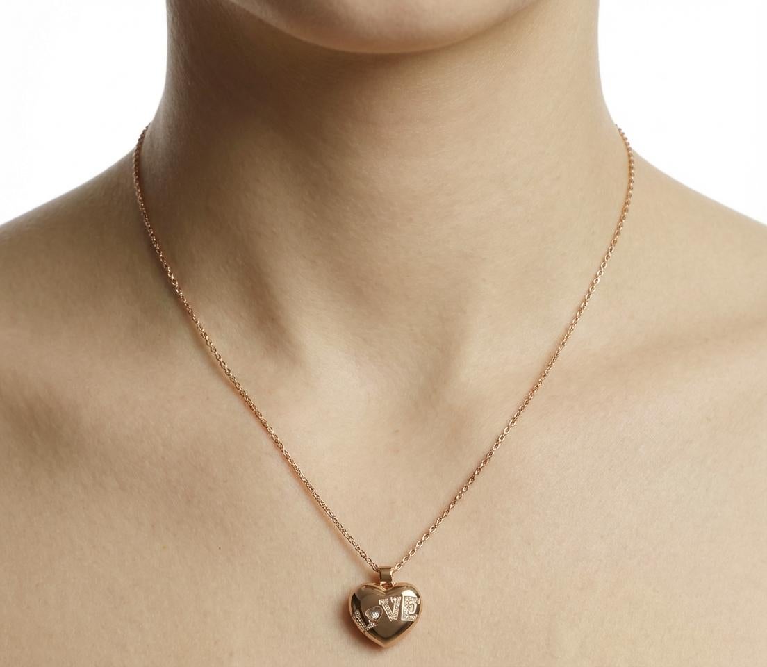 Chopard 18k Rose Gold Diamond Love Heart Necklace View 4