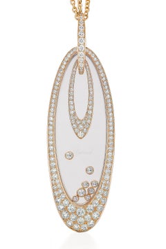 Chopard 18K Rose Gold Happy Diamonds Floating Oval Pendant Necklace