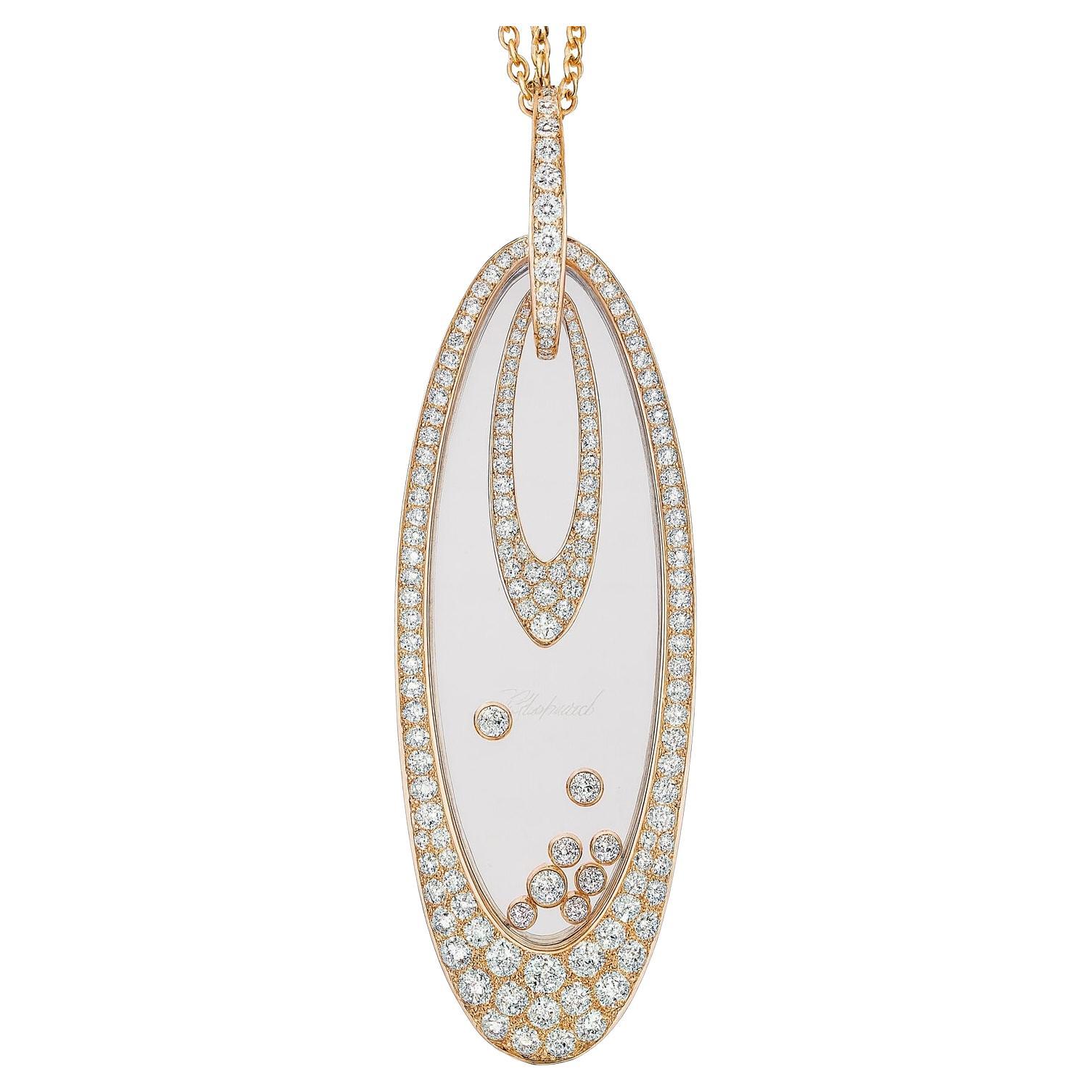 Collana con ciondolo ovale fluttuante Happy Diamonds di Chopard in oro rosa 18 carati in vendita