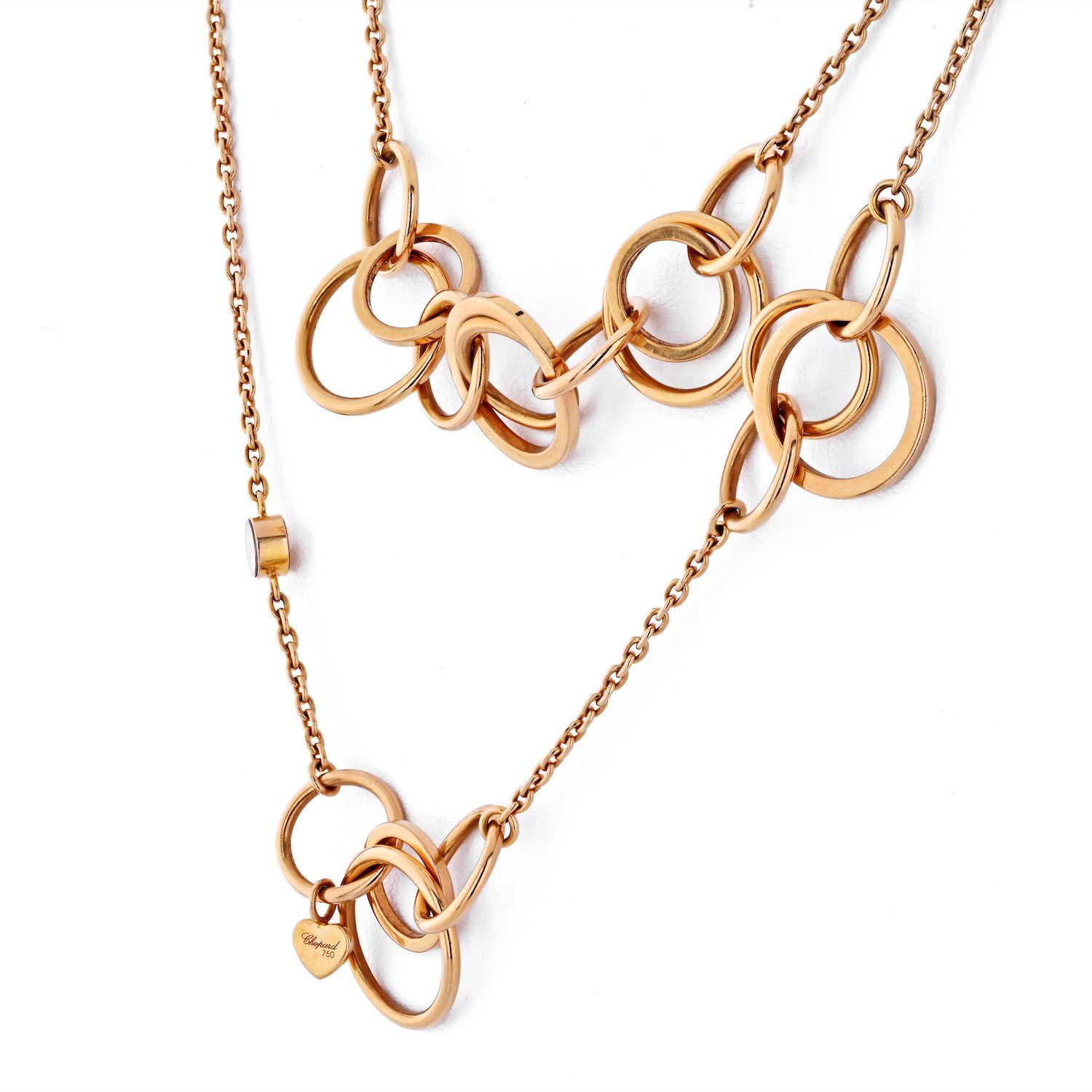 Modern Chopard 18K Rose Gold Happy Diamonds Necklace For Sale