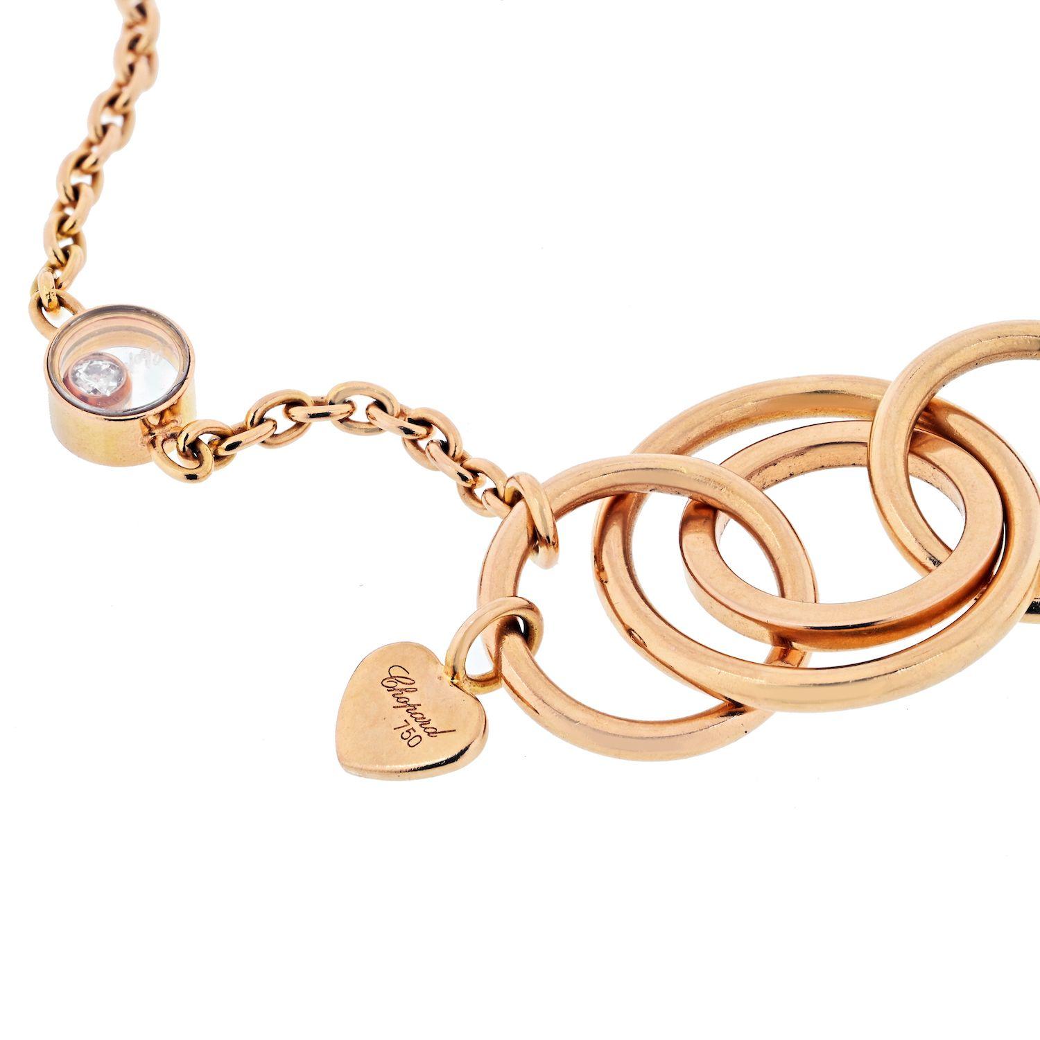 Round Cut Chopard 18K Rose Gold Happy Diamonds Necklace For Sale