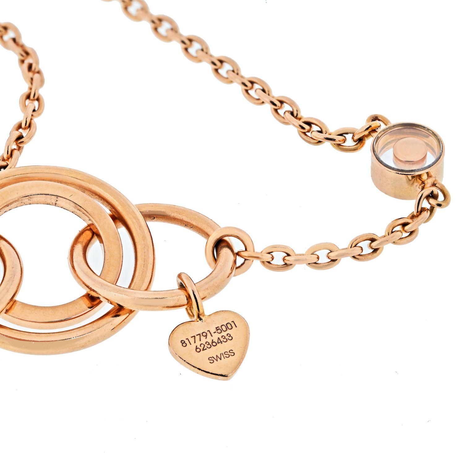 Round Cut Chopard 18K Rose Gold Happy Diamonds Necklace For Sale