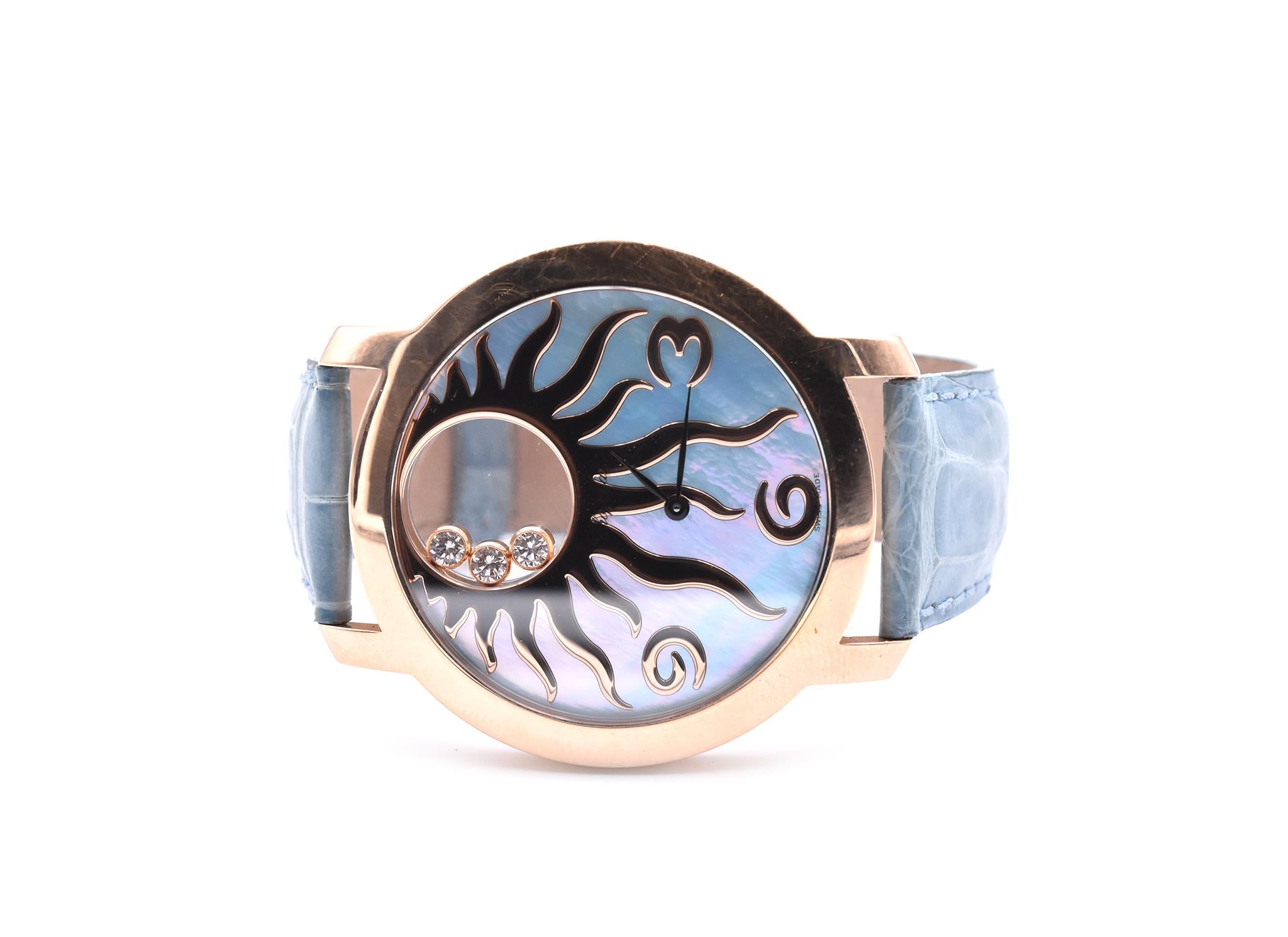 Chopard 18k Rose Gold Happy Sun with Blue Mop Dial Watch Ref. 2074694176 In Excellent Condition In Scottsdale, AZ