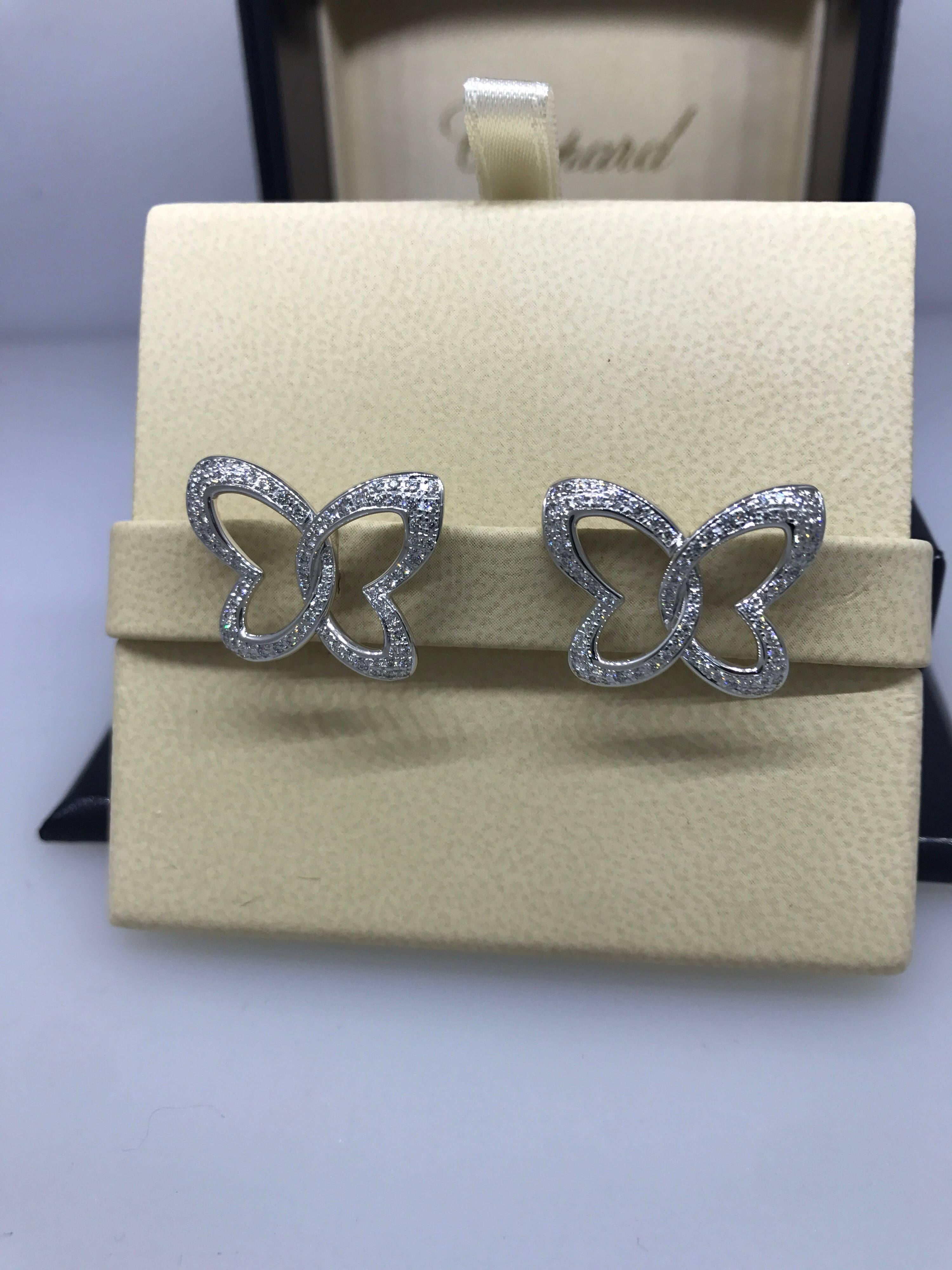 Women's Chopard 18 Karat Gold and Diamond Stud Ladies Earrings 83/7445-1002 For Sale