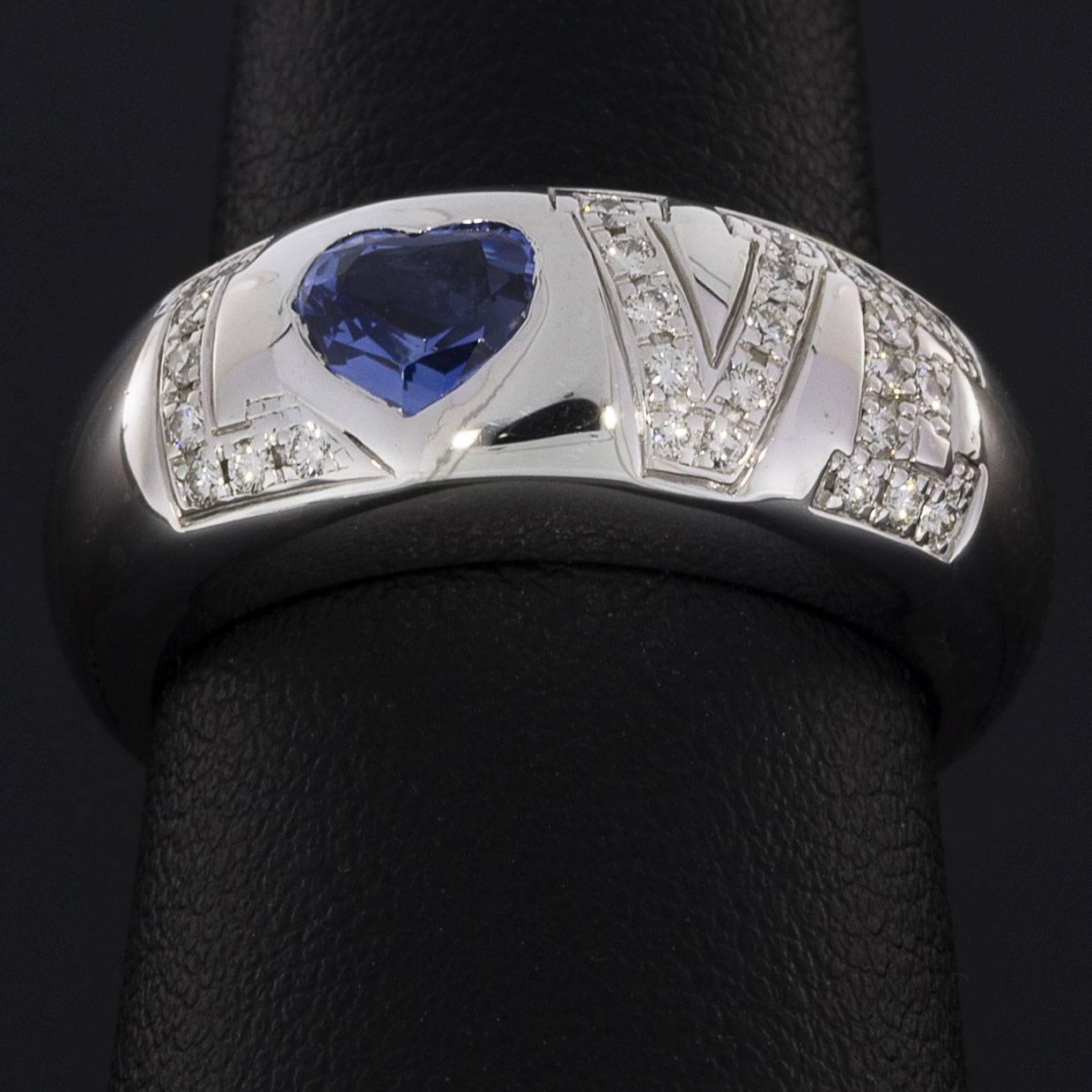 Chopard 18 Karat White Gold 0.75 Carat Sapphire and Diamond LOVE Ring In Excellent Condition In Columbia, MO