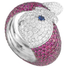 Chopard 18K White Gold 1.88 Ct Diamond, Ruby and Sapphire Fish Ring