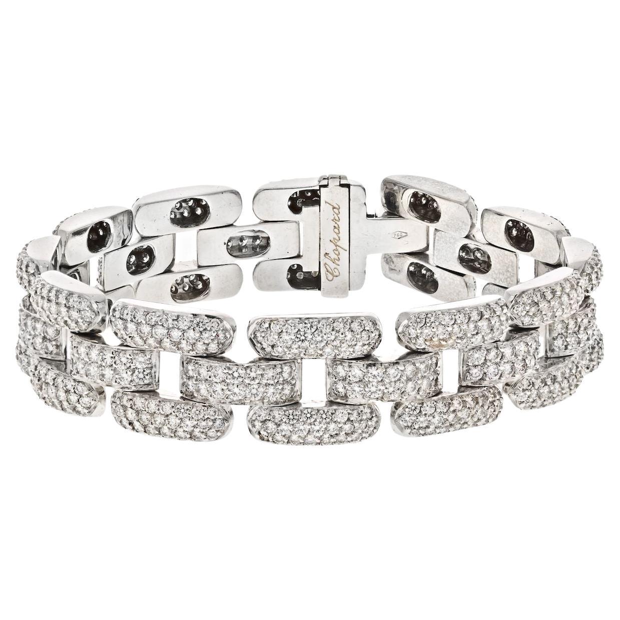 Chopard 18K White Gold 20 Carat Micro Pave Diamond Link Bracelet For Sale