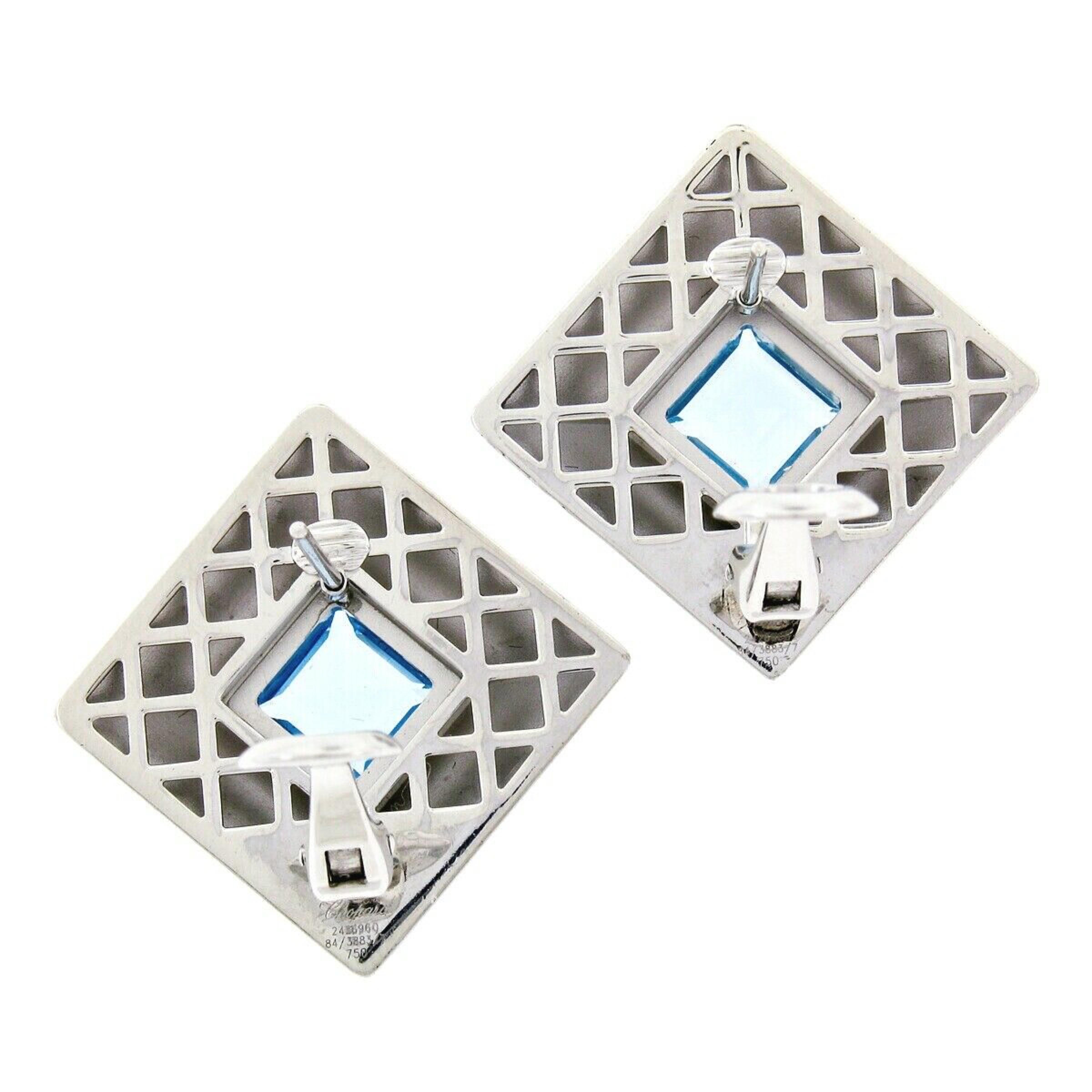 Women's Chopard 18k White Gold 5.40ct Step Cut Blue Topaz Large Square Pyramid Earrings For Sale