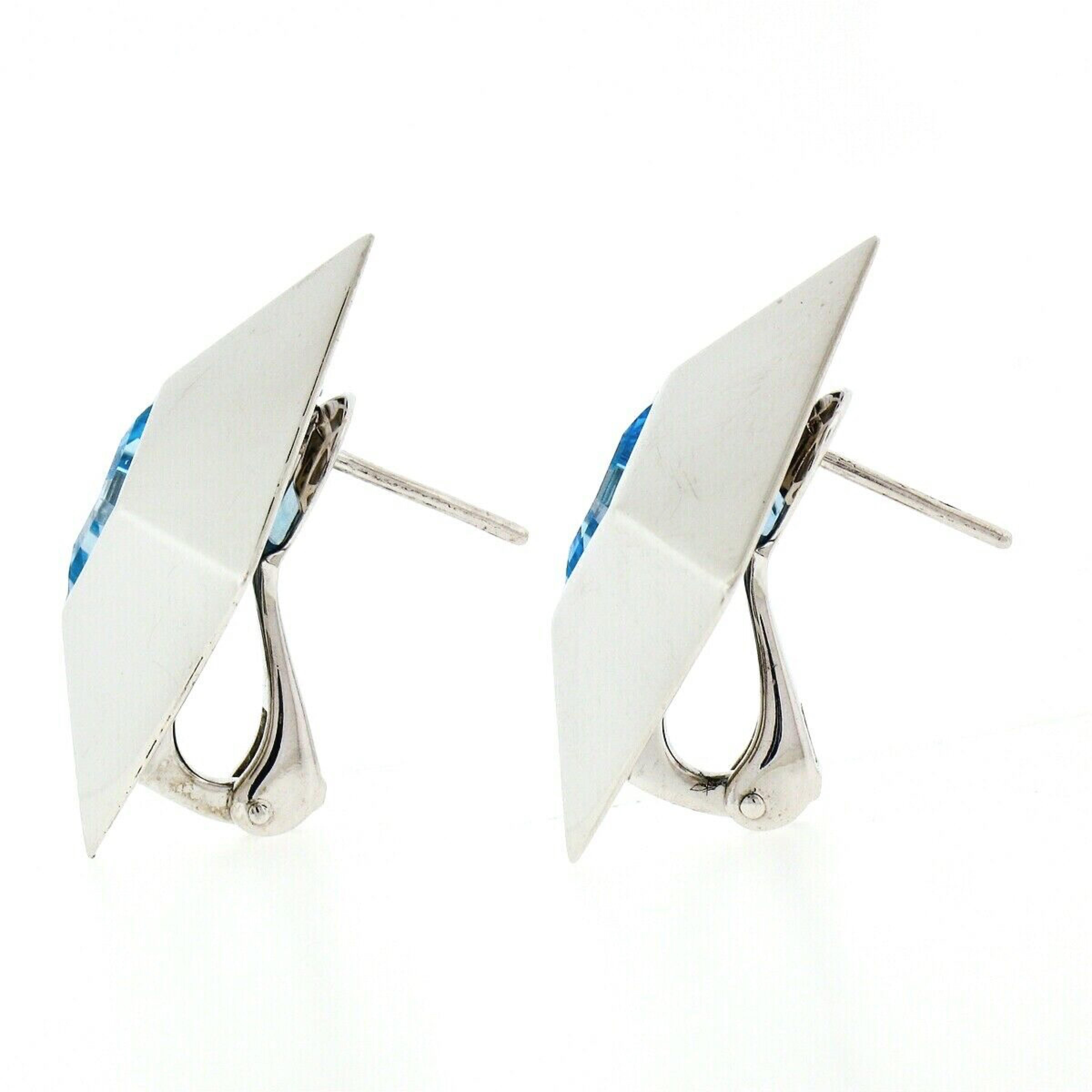Asscher Cut Chopard 18k White Gold 5.40ct Step Cut Blue Topaz Large Square Pyramid Earrings For Sale