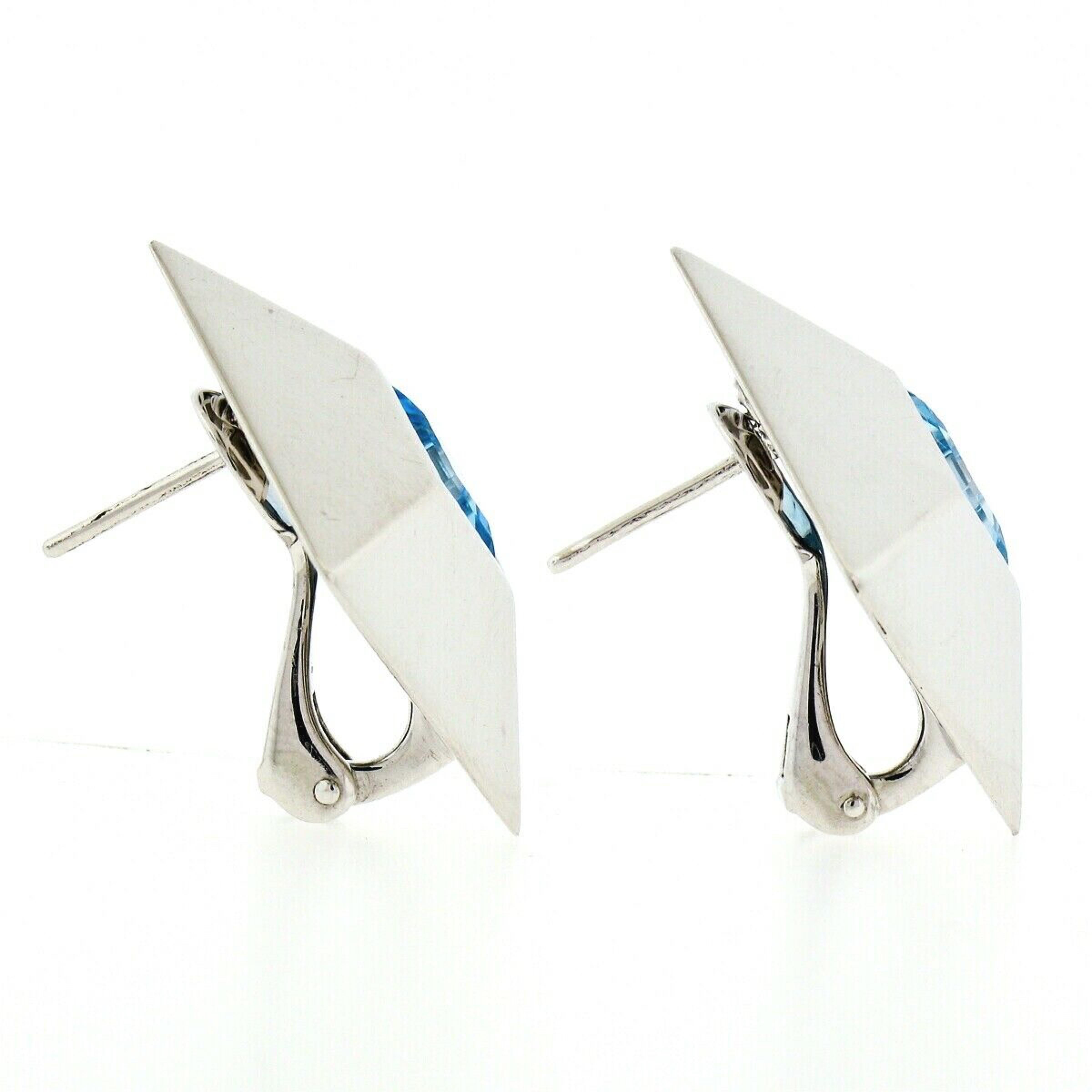 Chopard 18k White Gold 5.40ct Step Cut Blue Topaz Large Square Pyramid Earrings For Sale 2